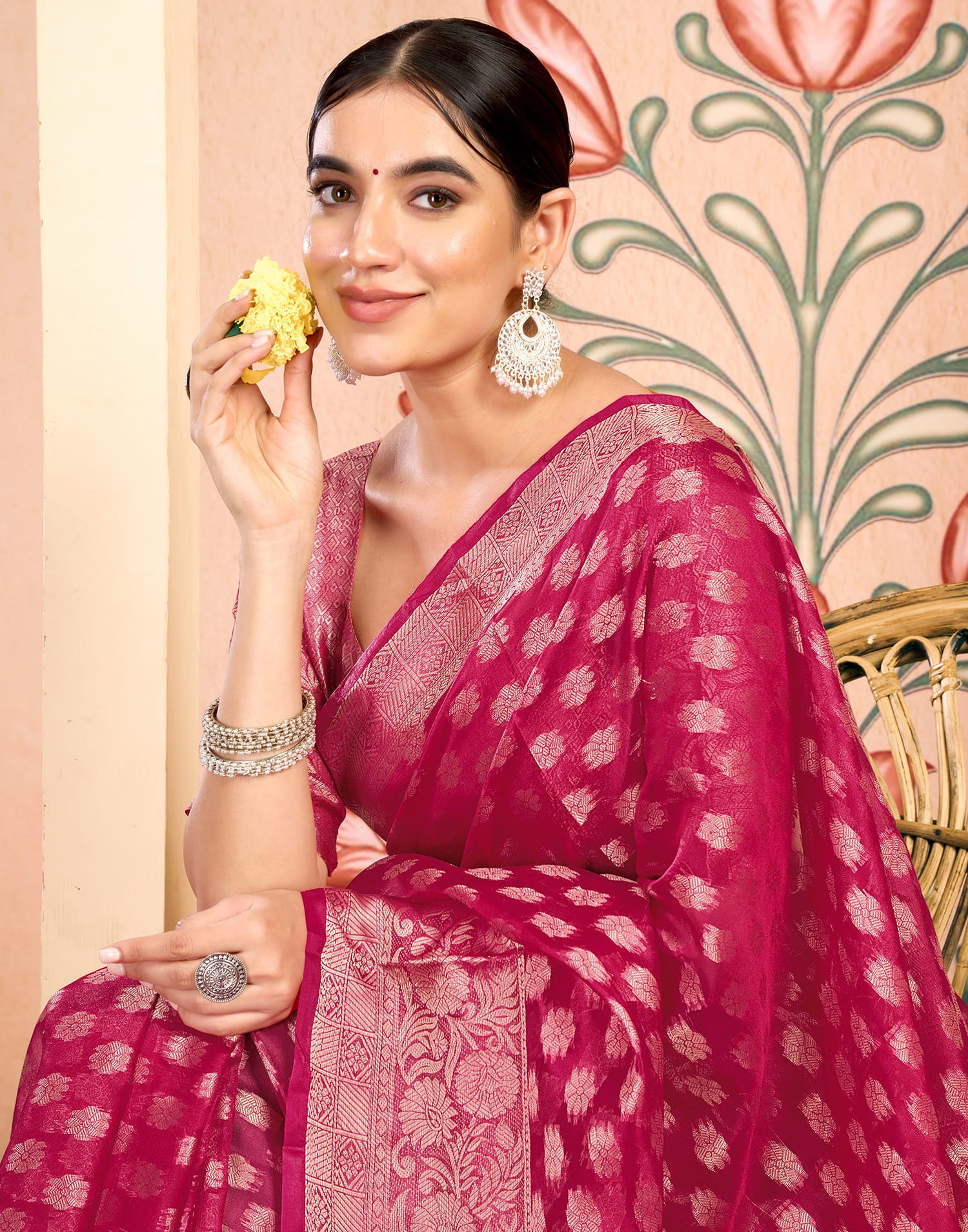 Red Silk Blend Woven Banarasi Saree