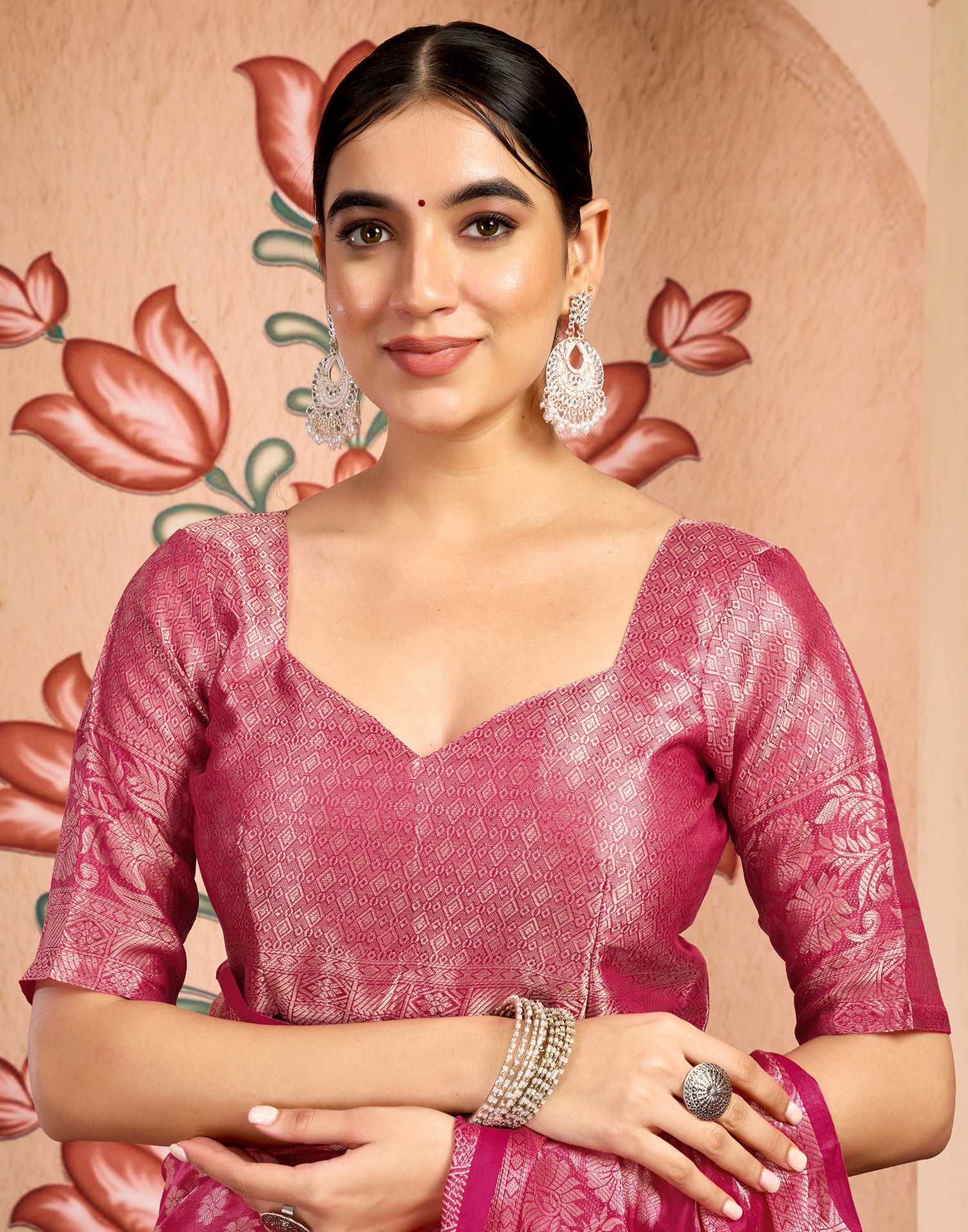 Red Silk Blend Woven Banarasi Saree