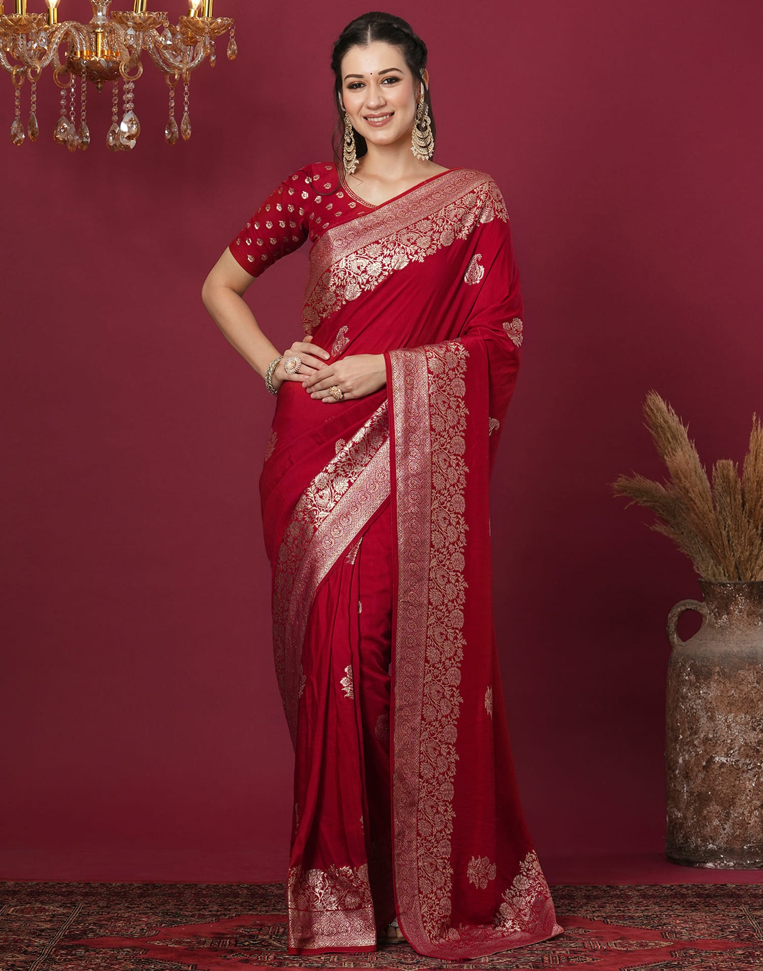 Red Cotton Silk Woven Kanjivaram Saree