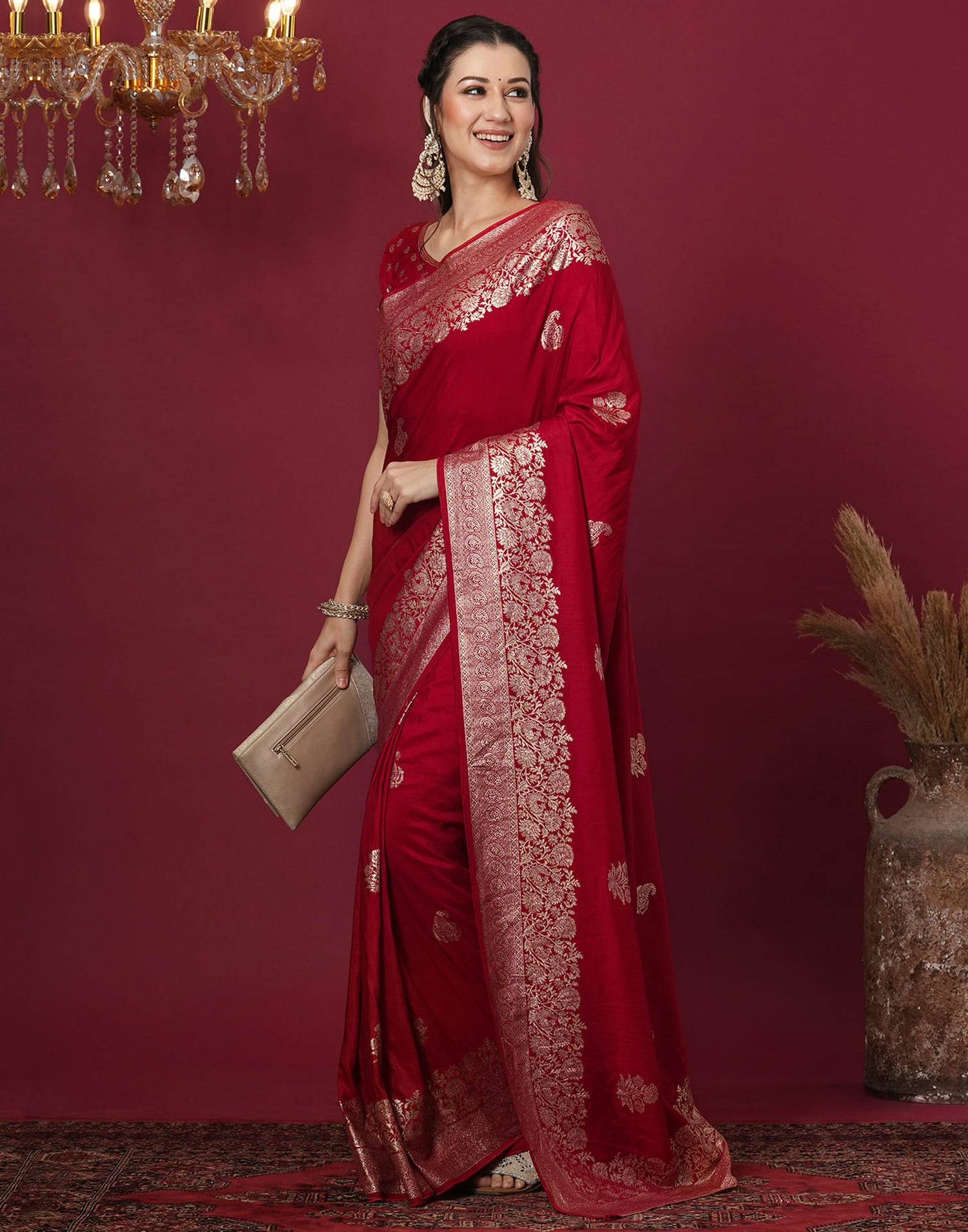 Red Cotton Weaving Banarasi Saree