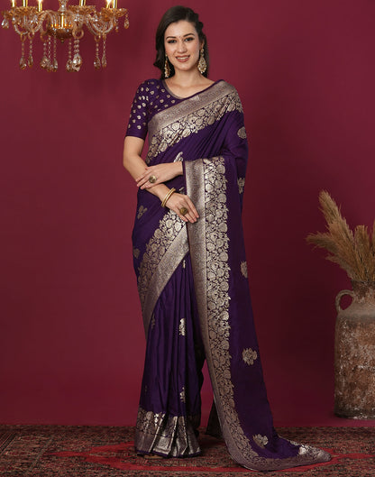 Wine Cotton Silk Woven Kanjivaram Saree