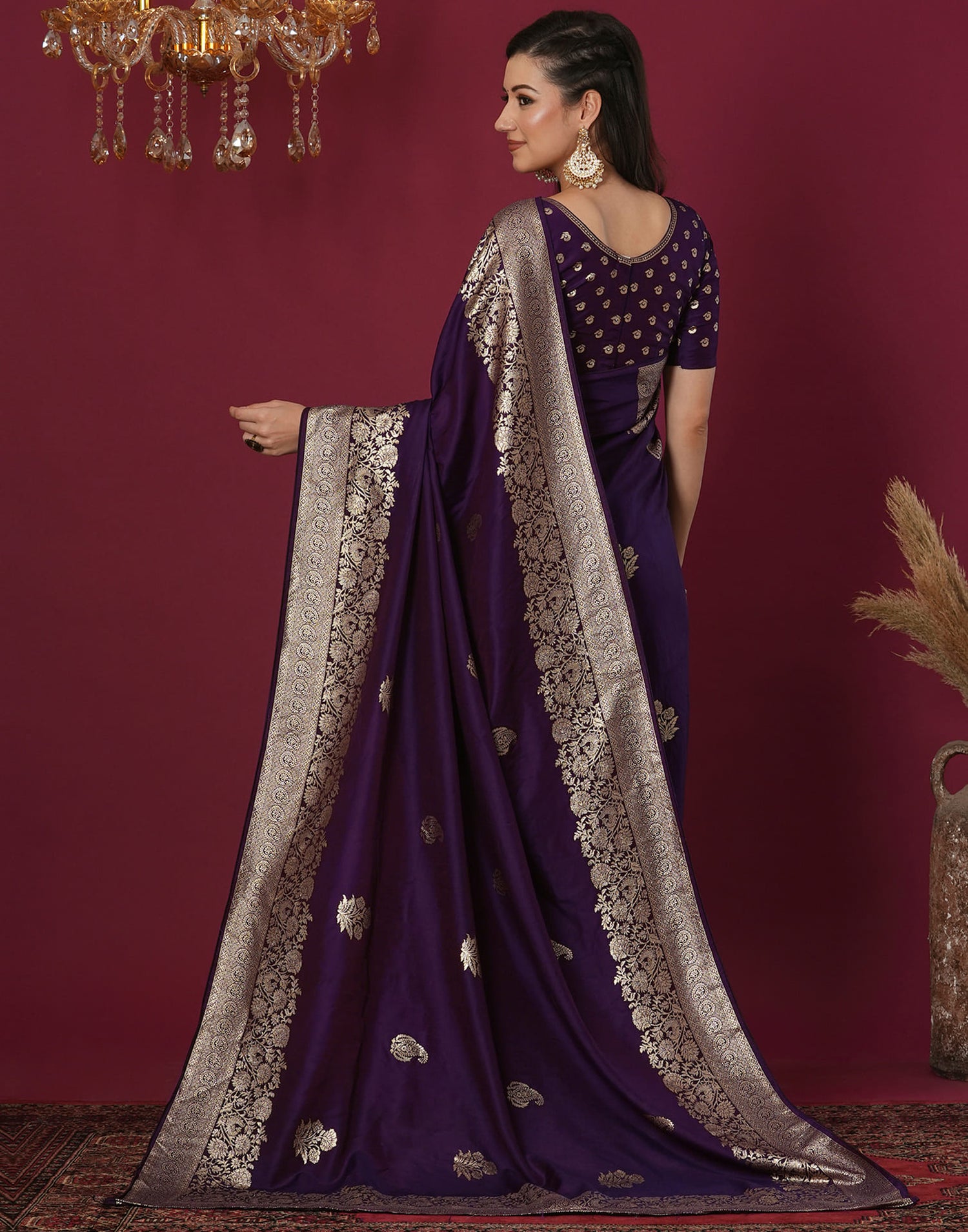 Dark Purple Cotton Weaving Banarasi Saree