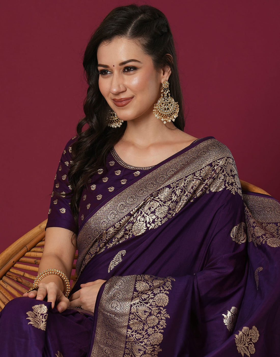 Dark Purple Cotton Weaving Banarasi Saree