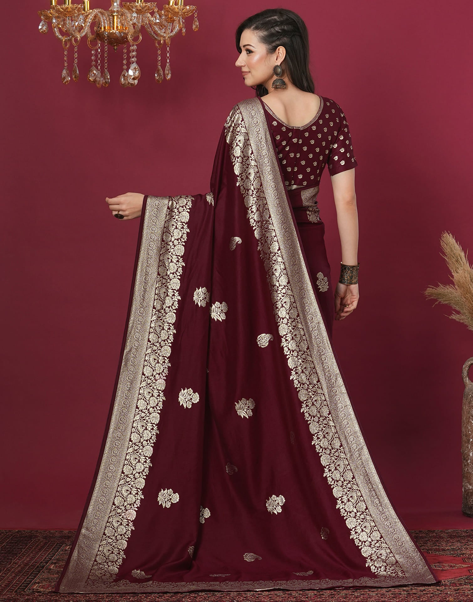 Maroon Cotton Weaving Banarasi Saree