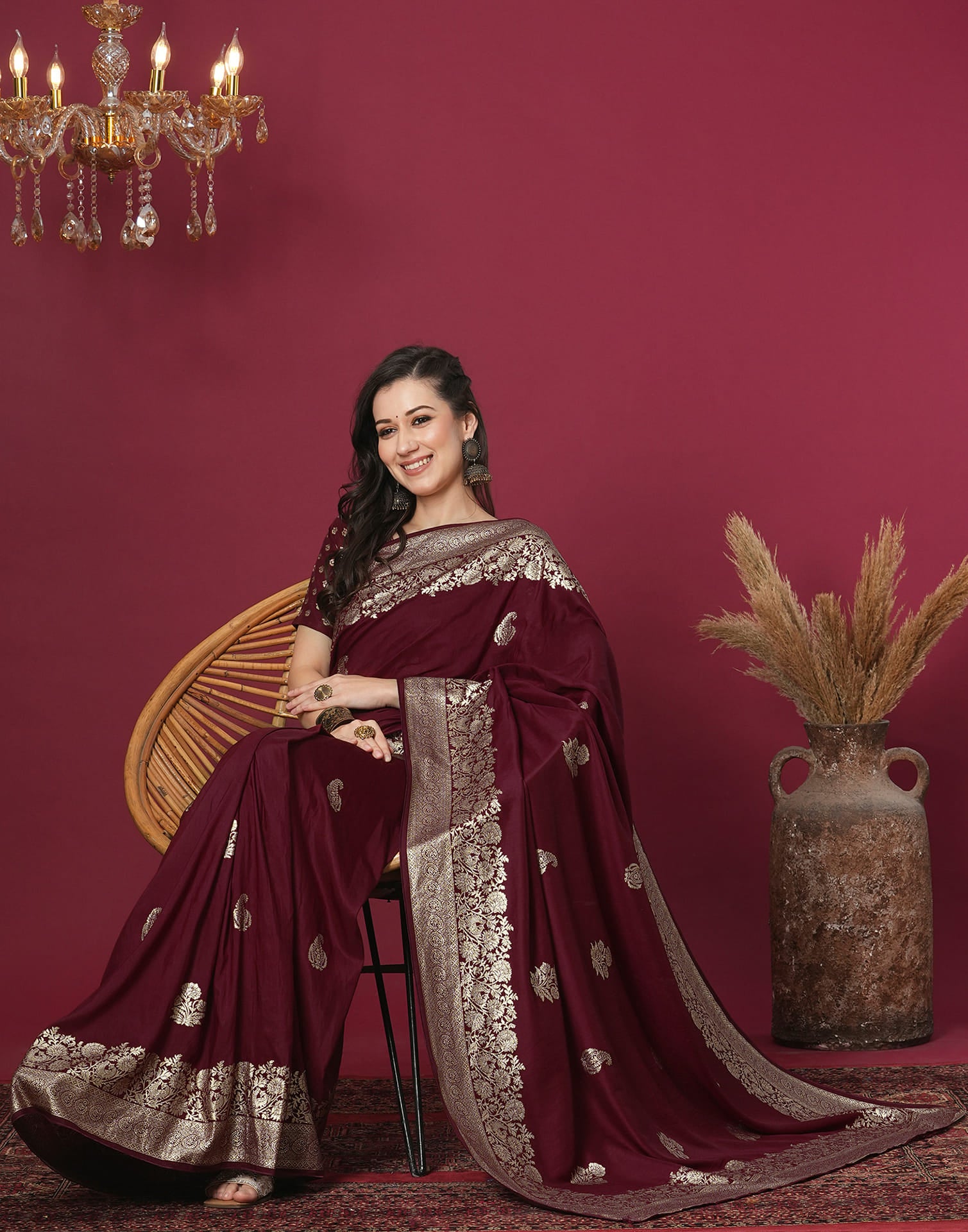 Maroon Cotton Weaving Banarasi Saree