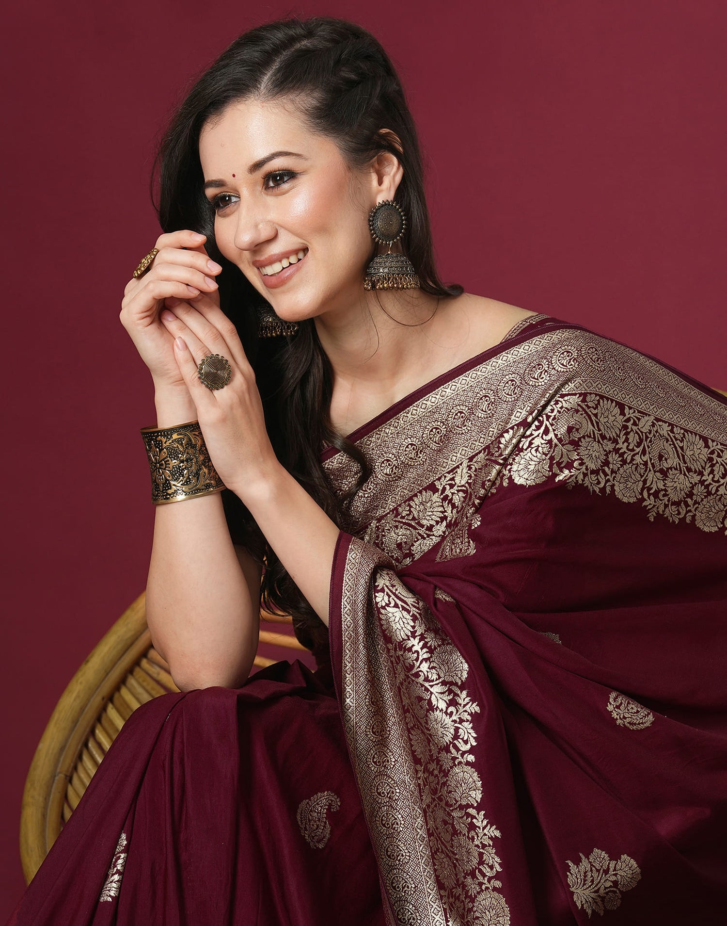 Maroon Cotton Weaving Banarasi Saree