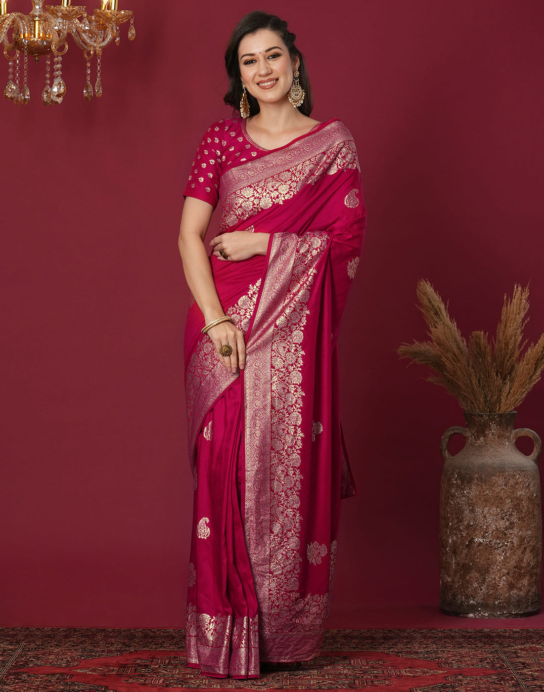 Pink Cotton Silk Woven Kanjivaram Saree