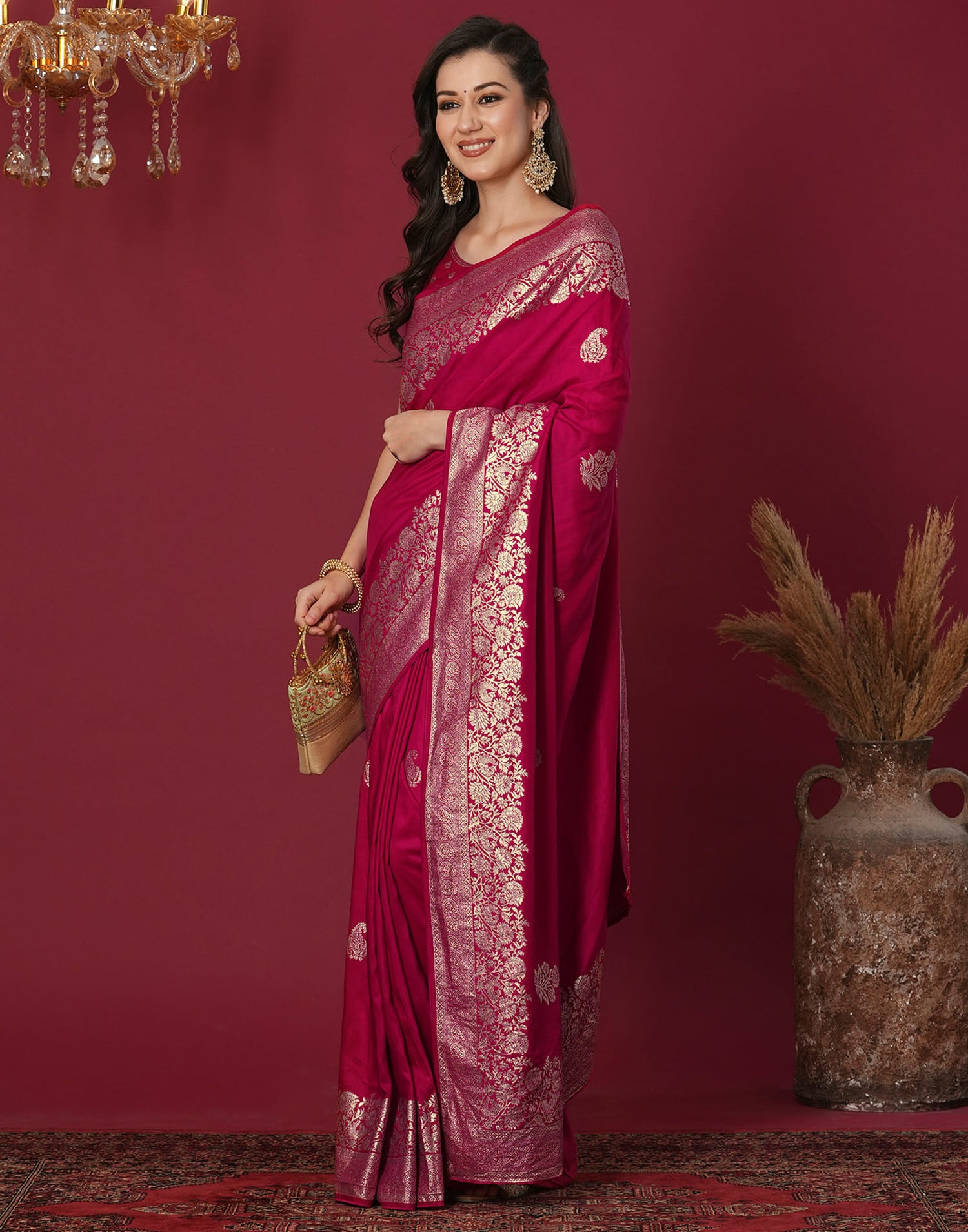 Pink Cotton Silk Woven Kanjivaram Saree