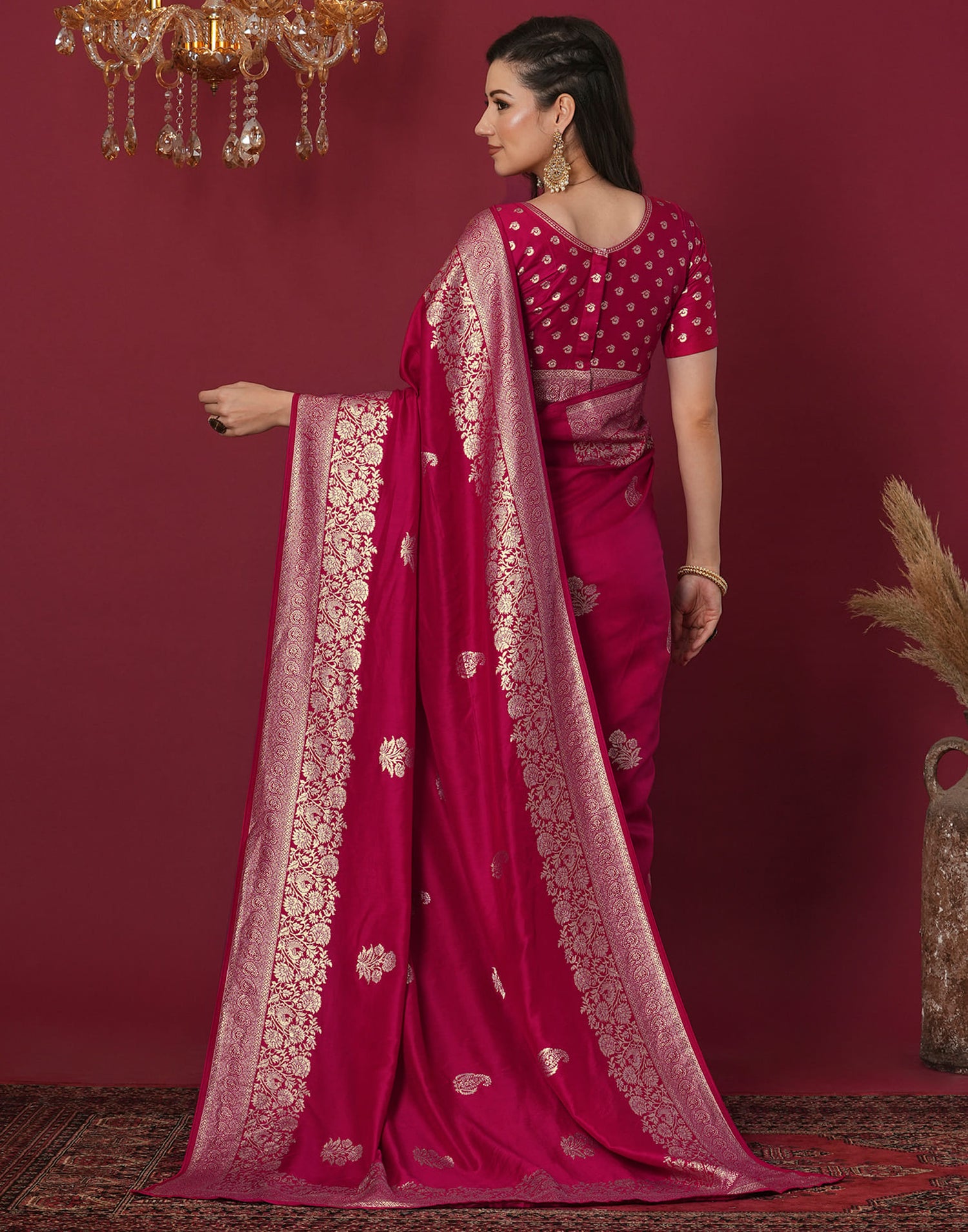 Rani Pink Cotton Weaving Banarasi Saree