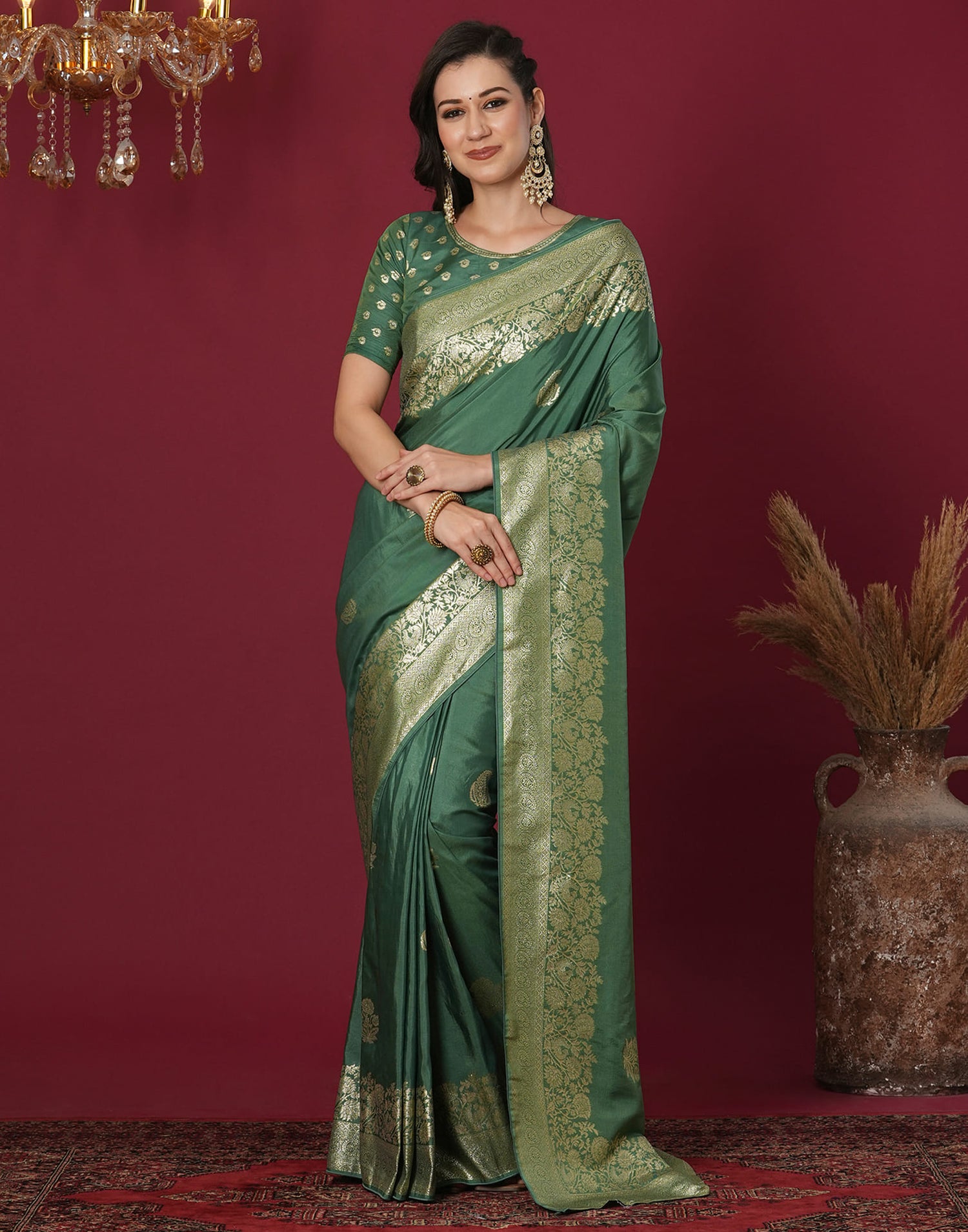 Green Cotton Silk Woven Kanjivaram Saree