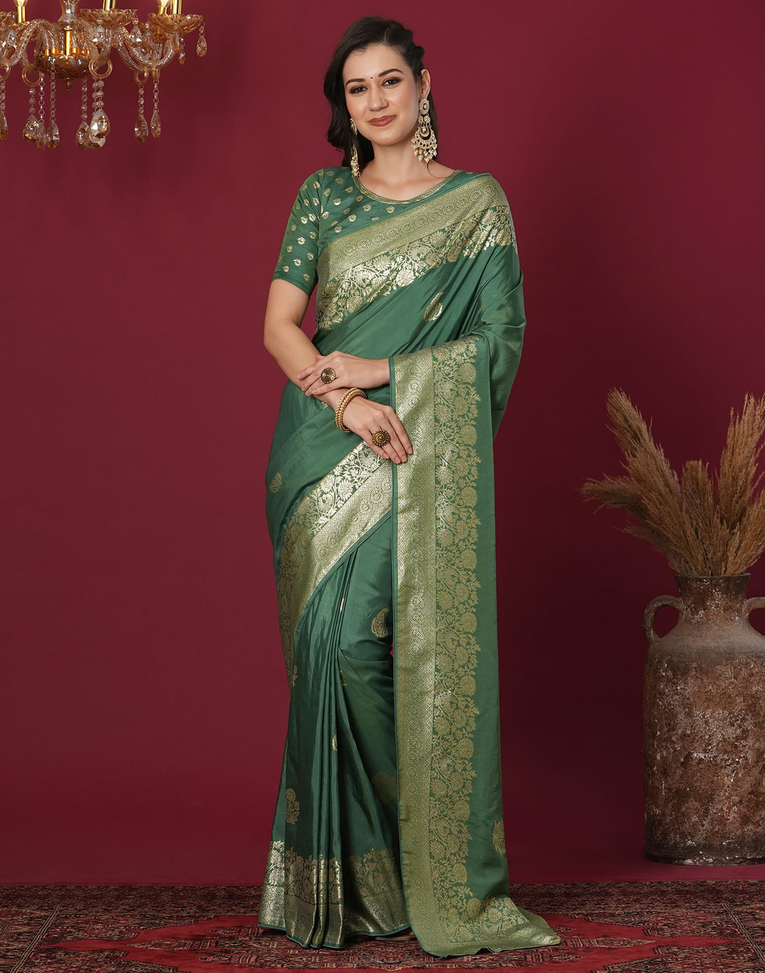 Pista Green Cotton Weaving Banarasi Saree