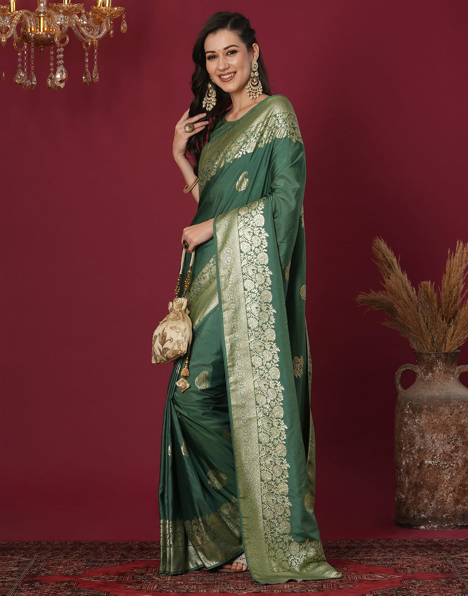 Pista Green Cotton Weaving Banarasi Saree