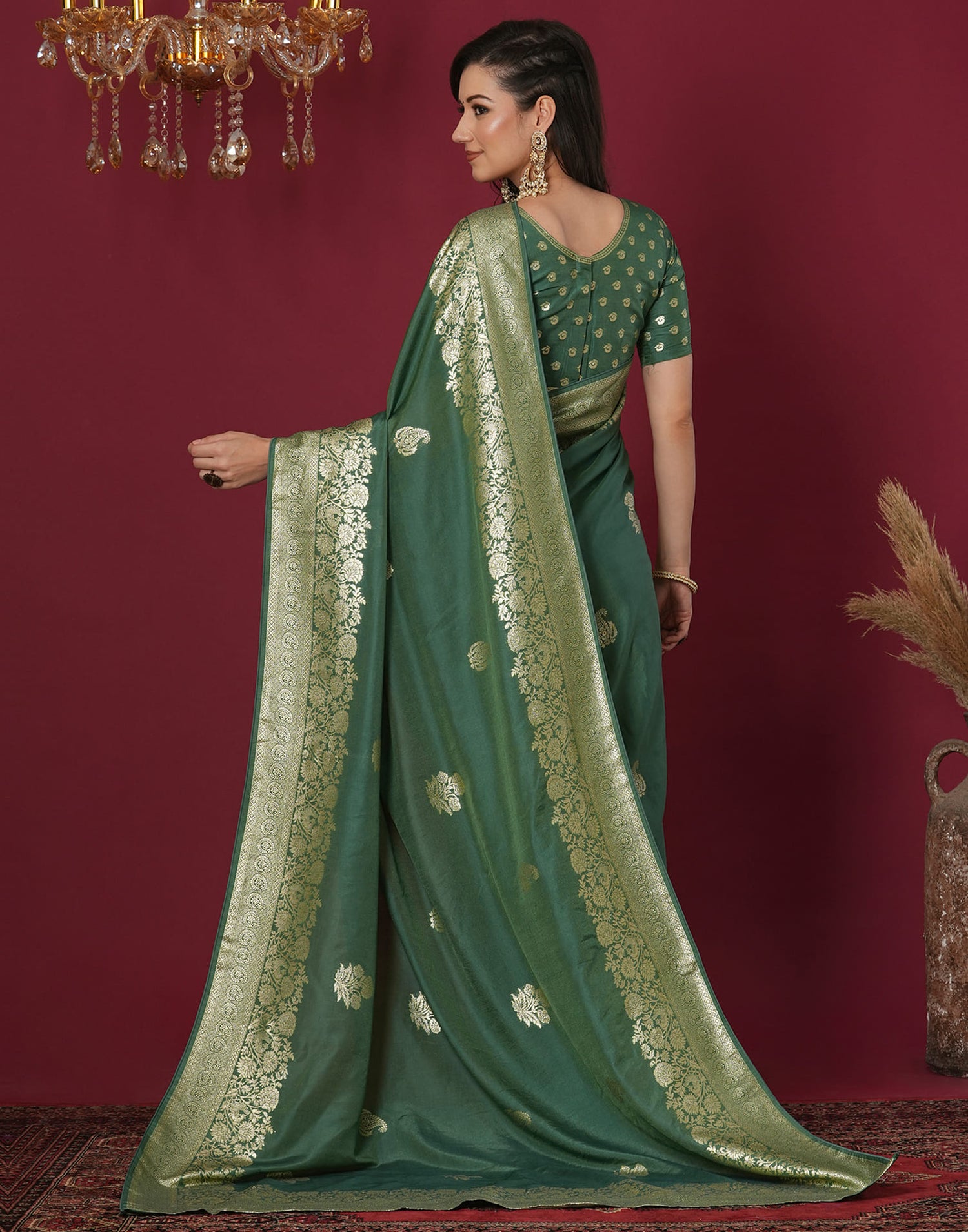 Pista Green Cotton Weaving Banarasi Saree