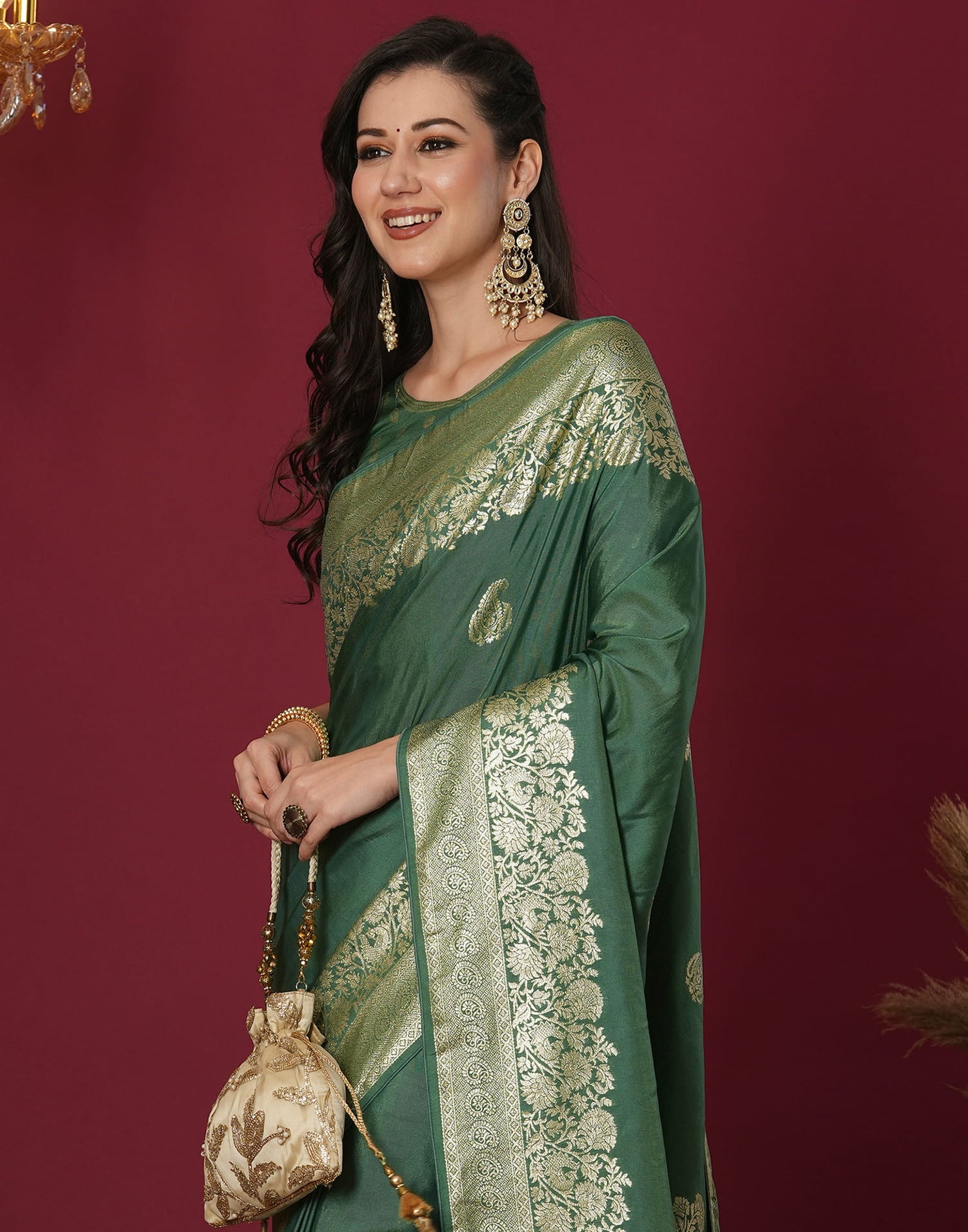 Pista Green Cotton Weaving Banarasi Saree