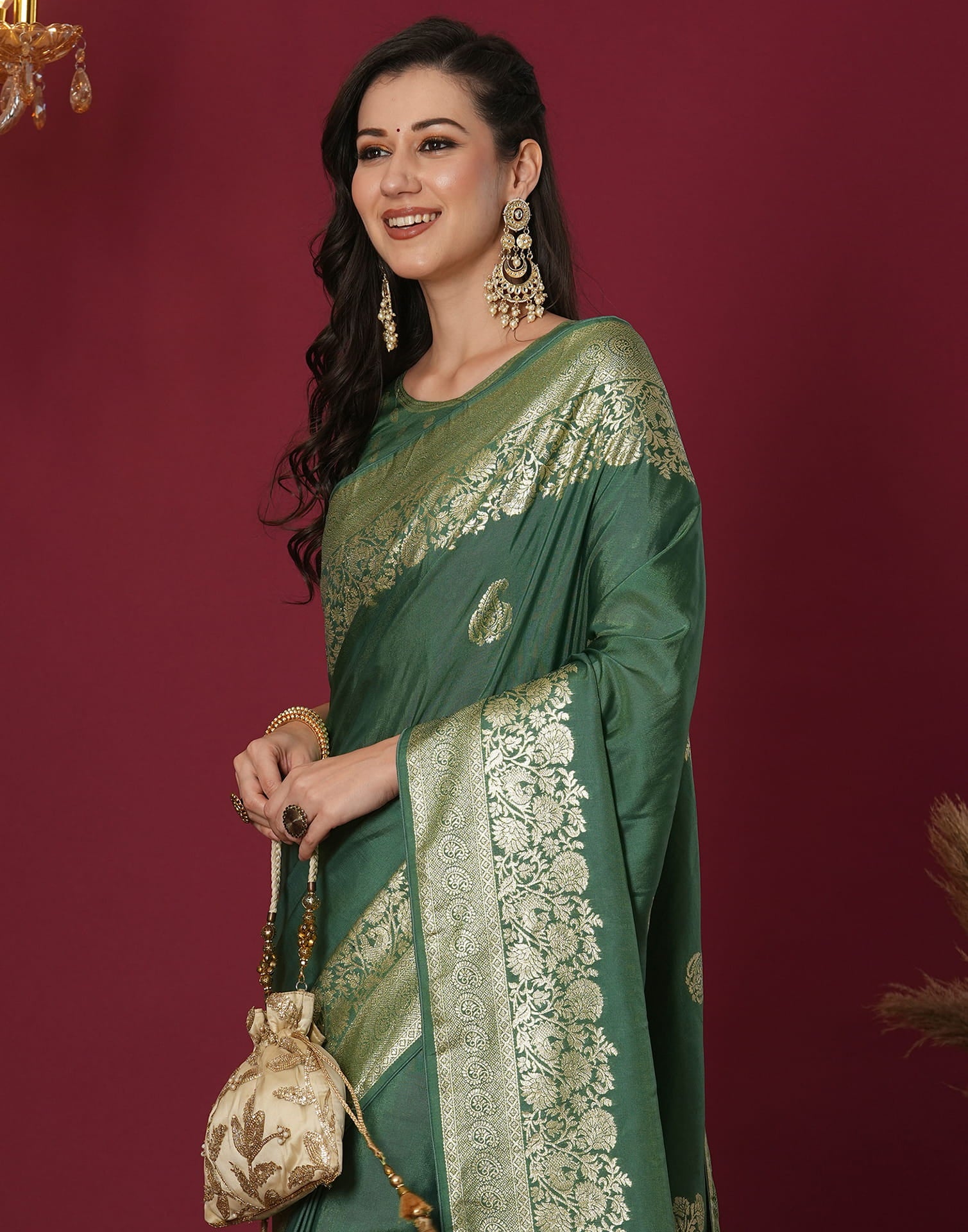 Green Cotton Silk Woven Kanjivaram Saree