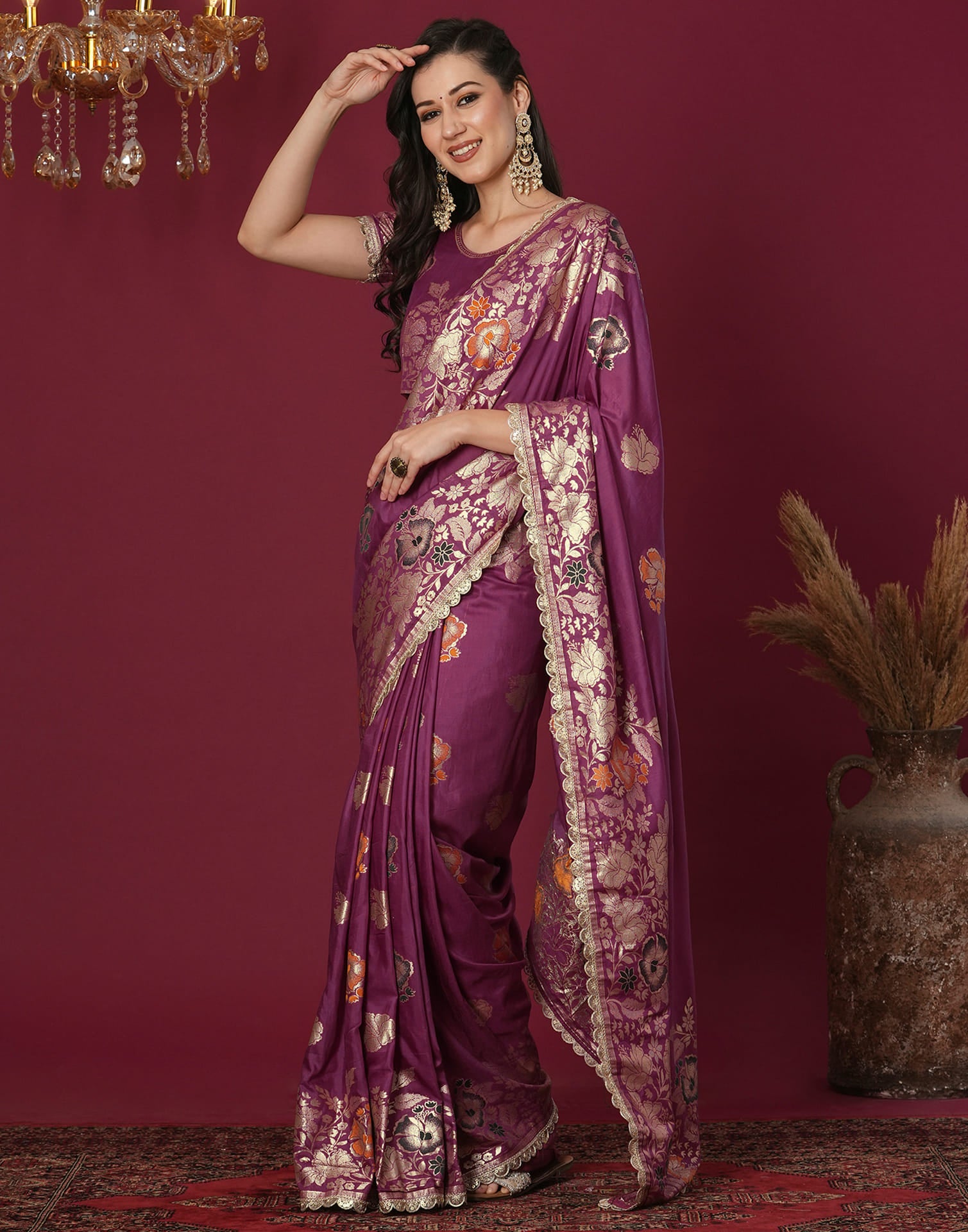 Mauve Cotton Silk Woven Banarasi Saree