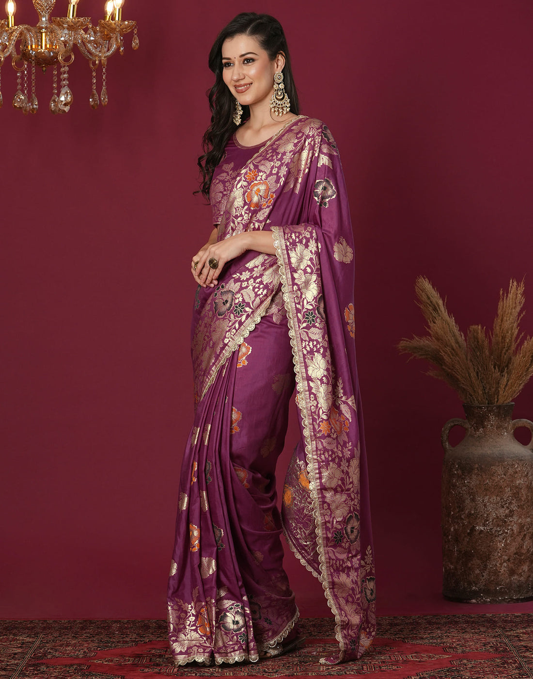 Purple Cotton Weaving Banarasi Saree