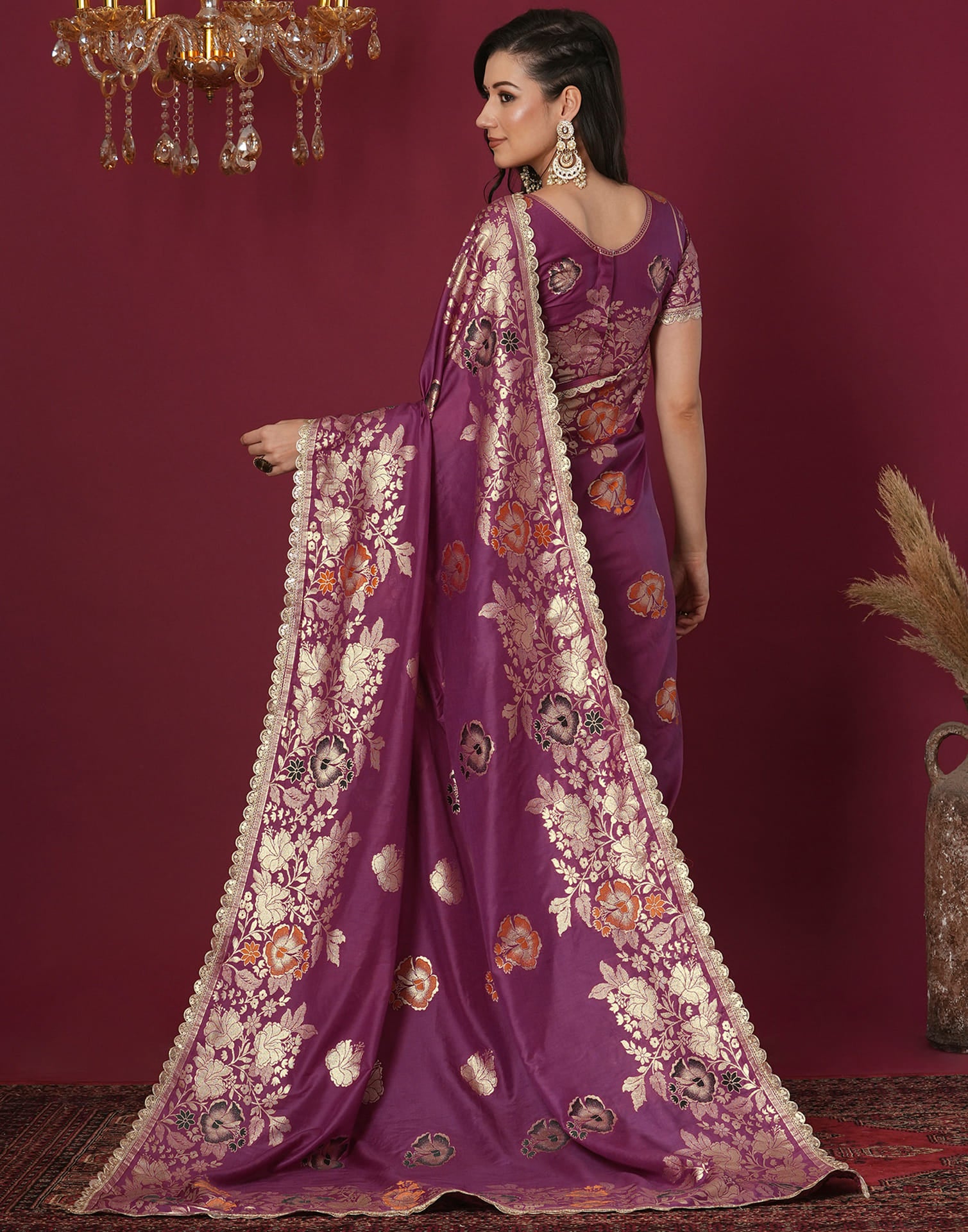 Mauve Cotton Silk Woven Banarasi Saree