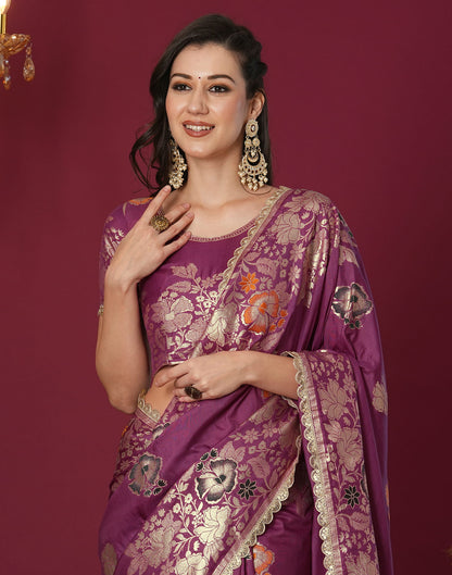 Mauve Cotton Silk Woven Banarasi Saree