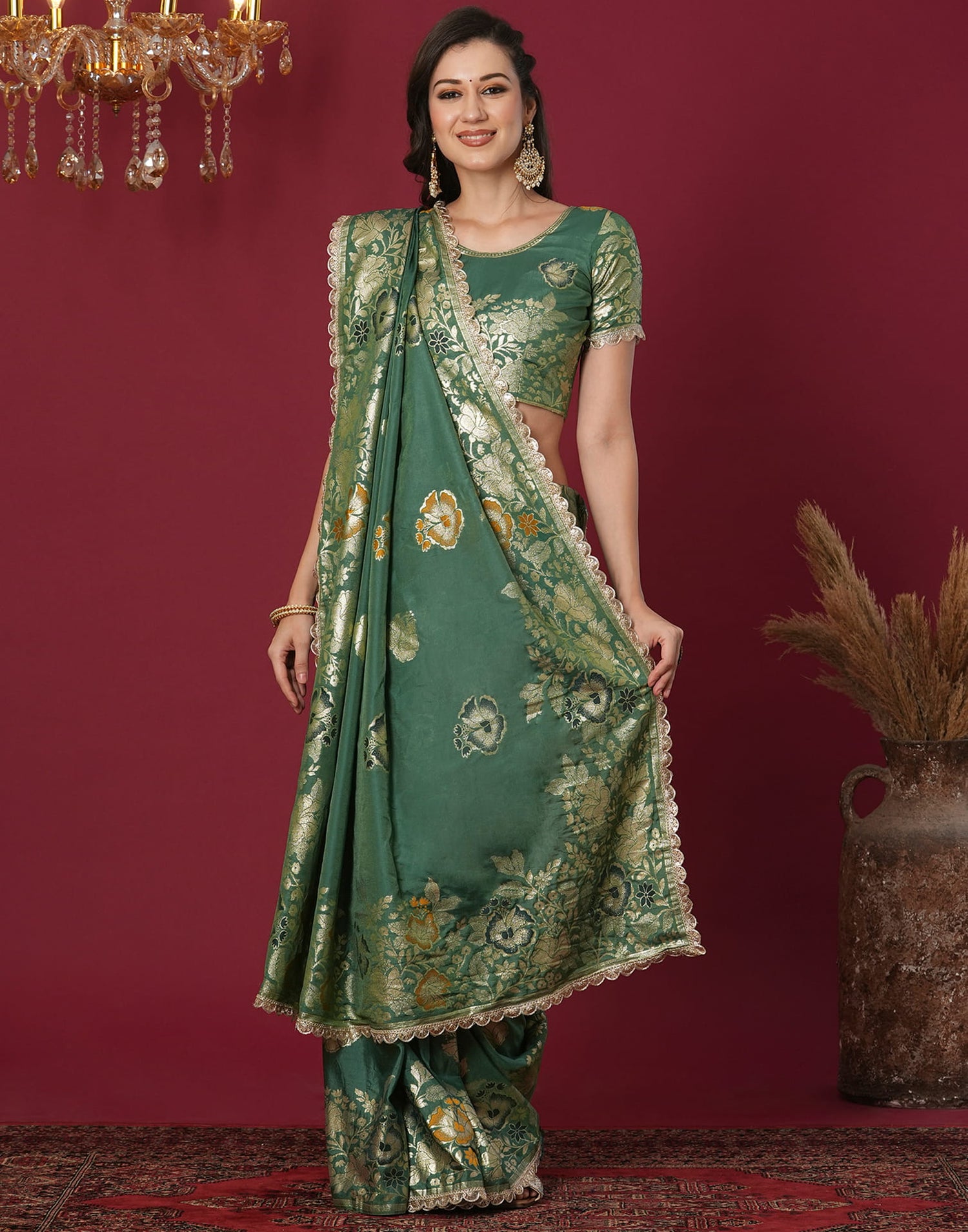 Pista Green Cotton Weaving Banarasi Saree