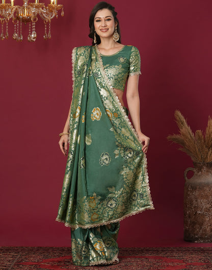 Pista Green Cotton Weaving Banarasi Saree