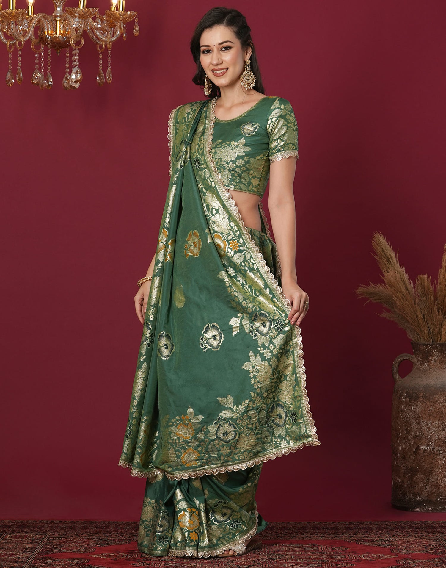 Green Cotton Silk Woven Banarasi Saree