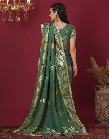 Green Cotton Silk Woven Banarasi Saree