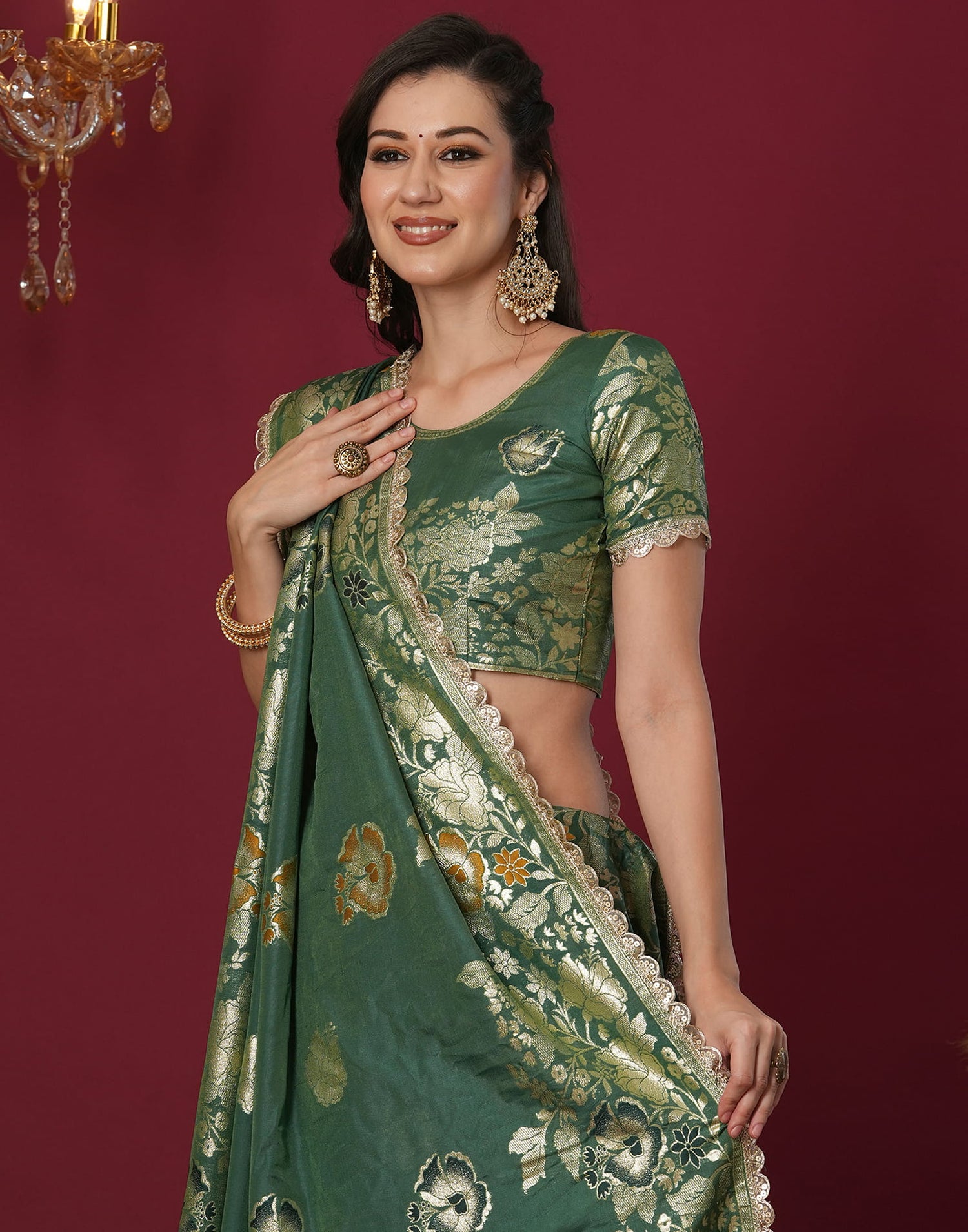 Green Cotton Silk Woven Banarasi Saree