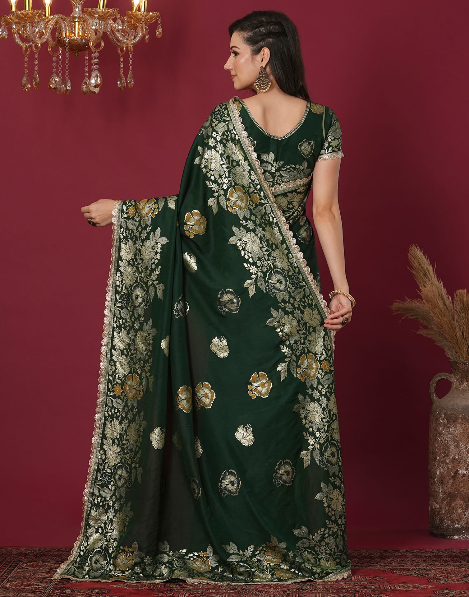 Dark Green Cotton Weaving Banarasi Saree