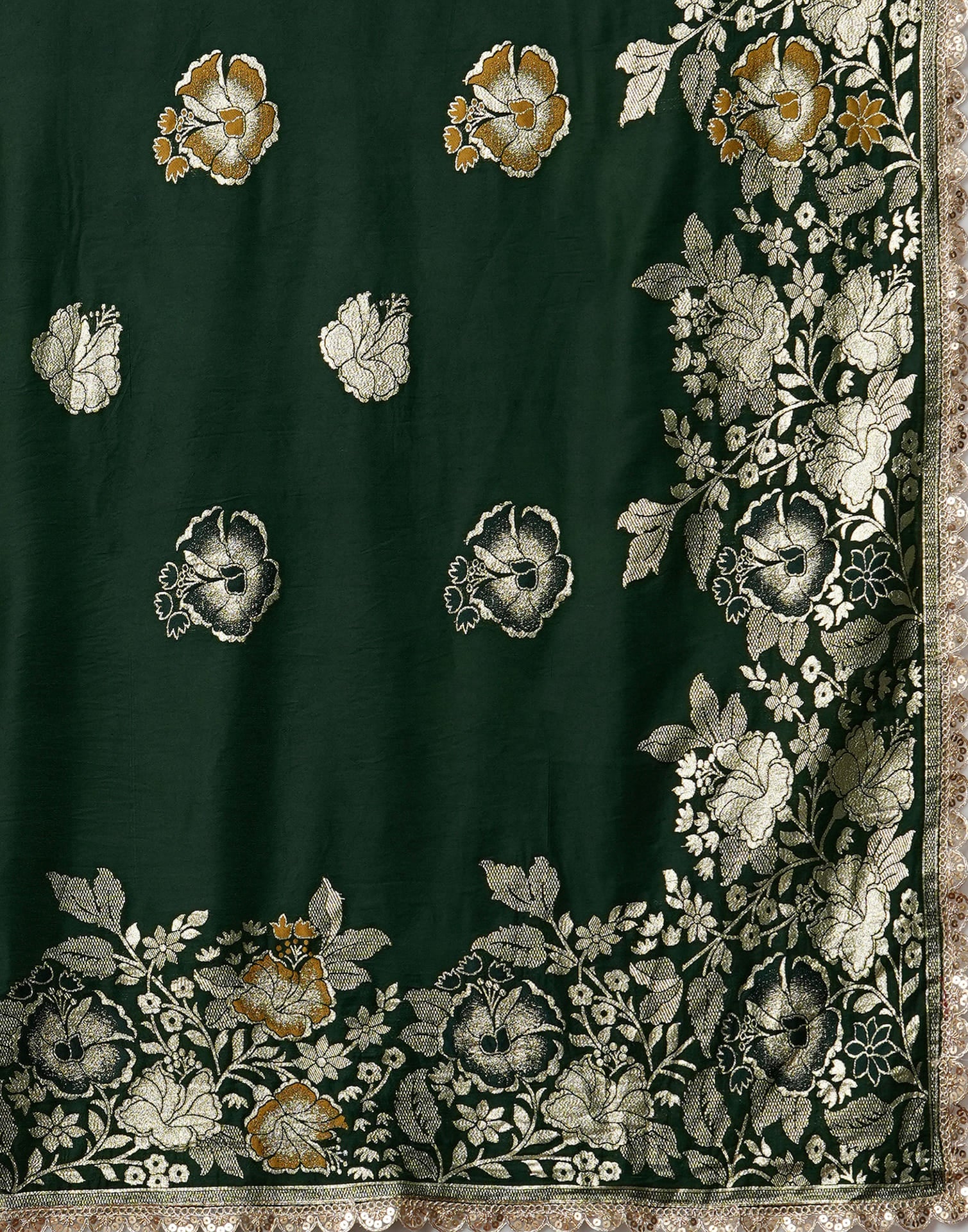 Dark Green Cotton Weaving Banarasi Saree