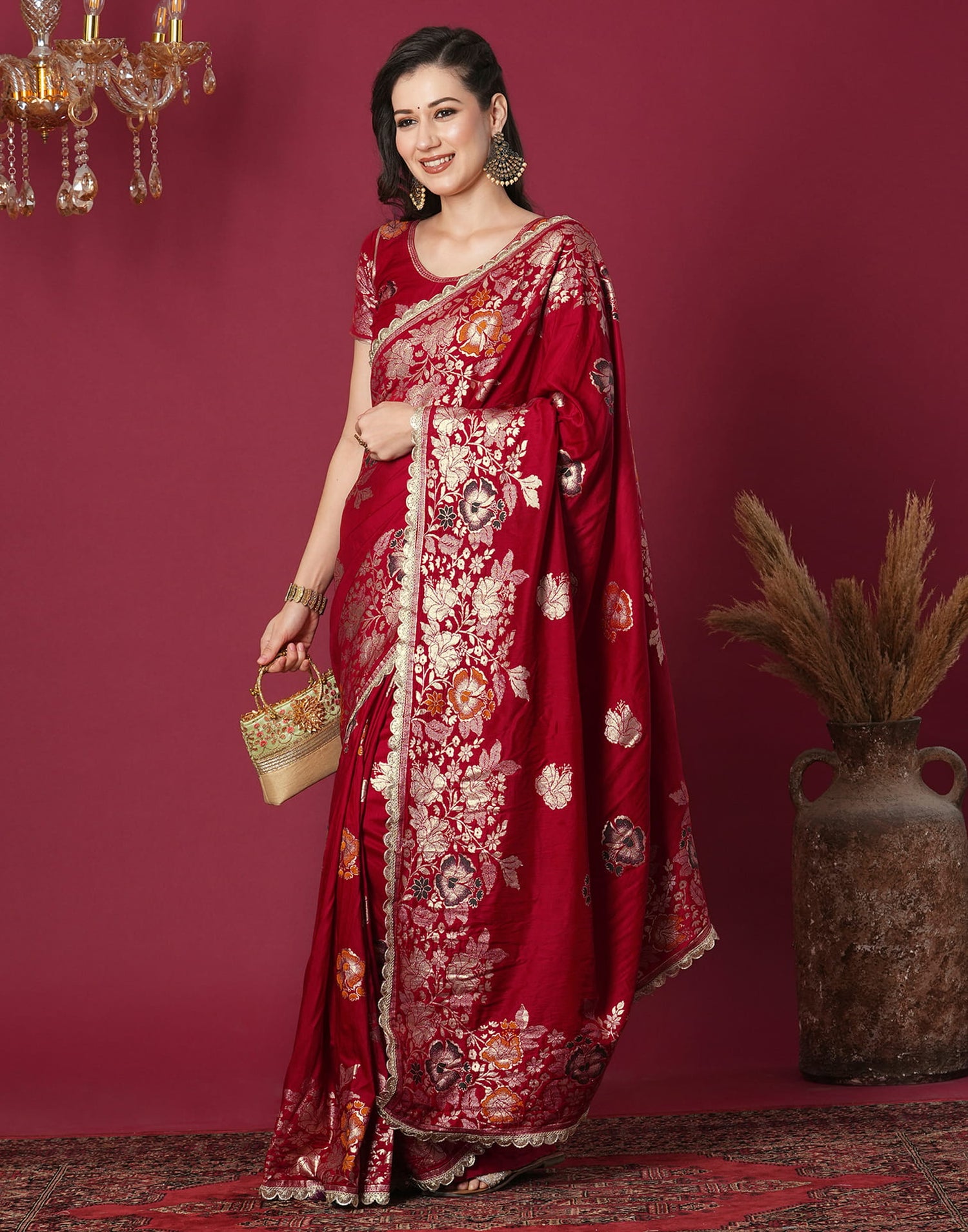 Red Cotton Weaving Banarasi Saree