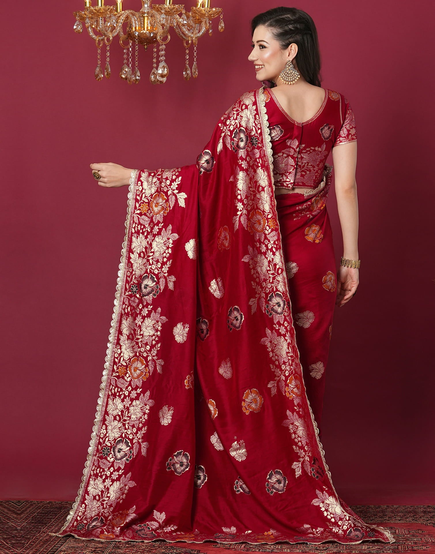 Red Cotton Weaving Banarasi Saree