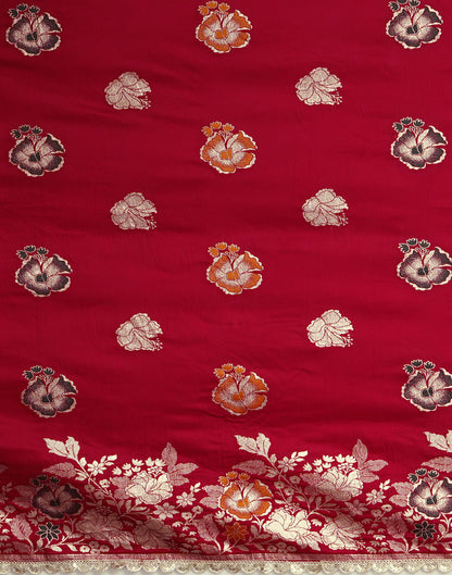 Red Cotton Weaving Banarasi Saree