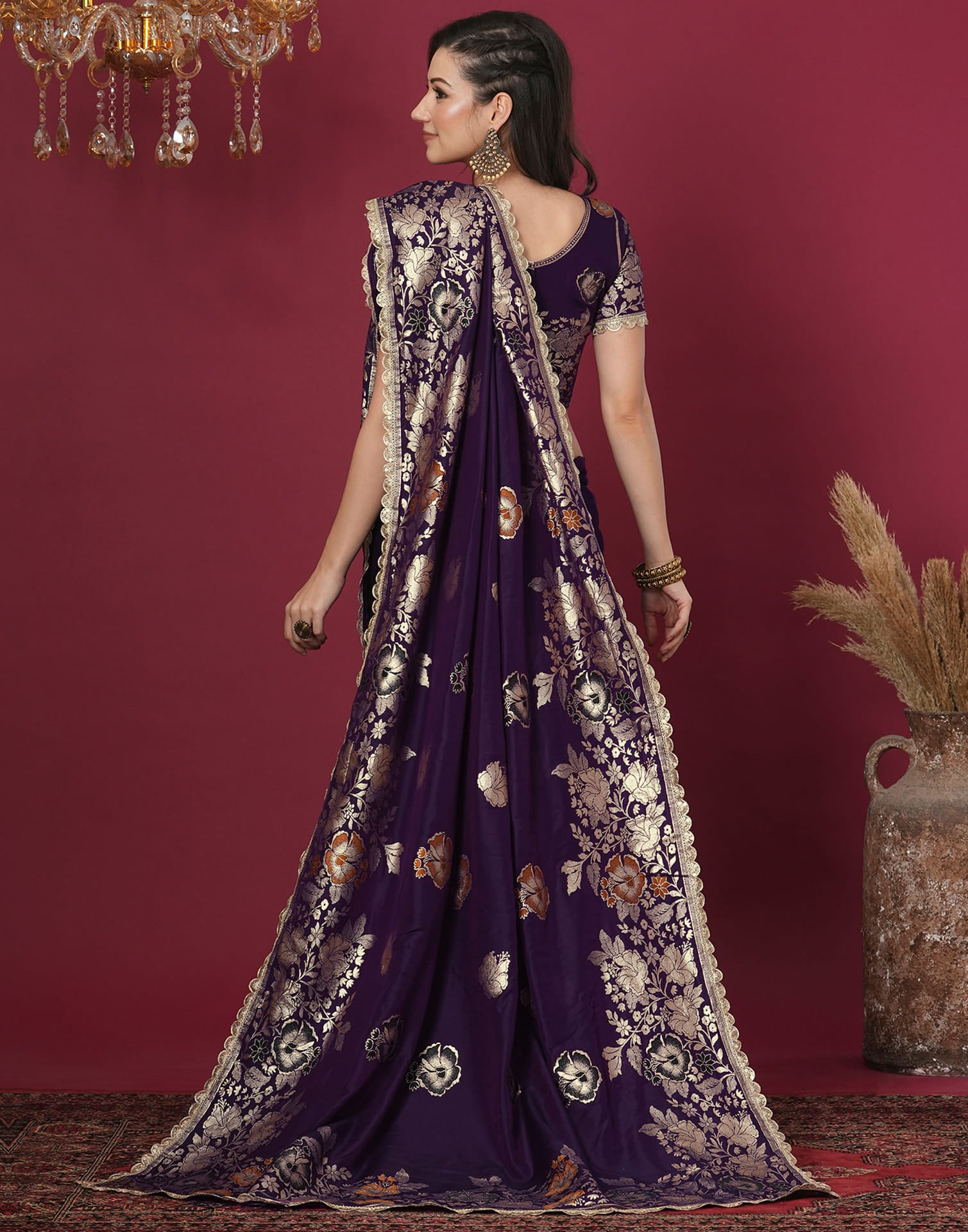 Dark Purple Cotton Weaving Banarasi Saree