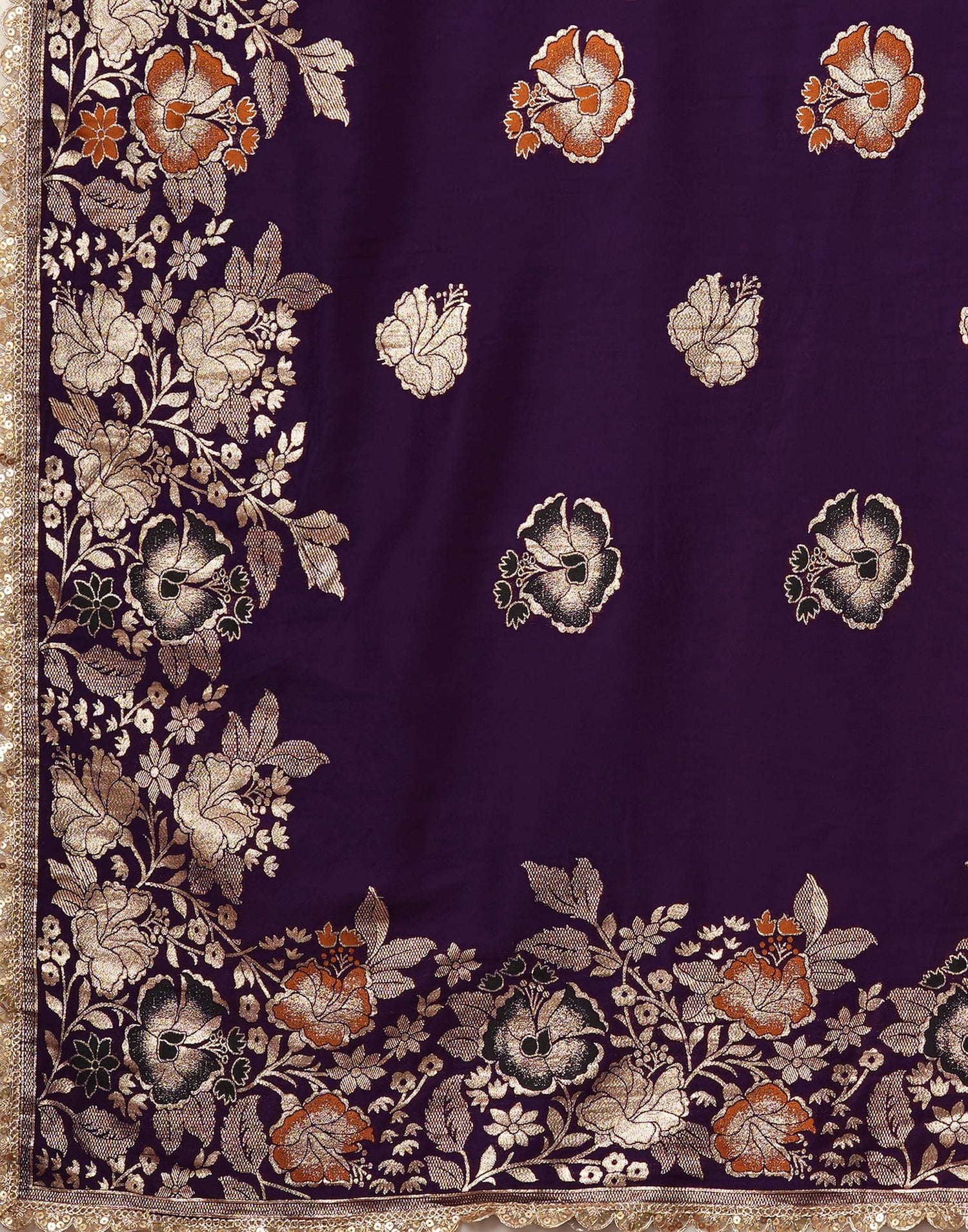 Dark Purple Cotton Weaving Banarasi Saree