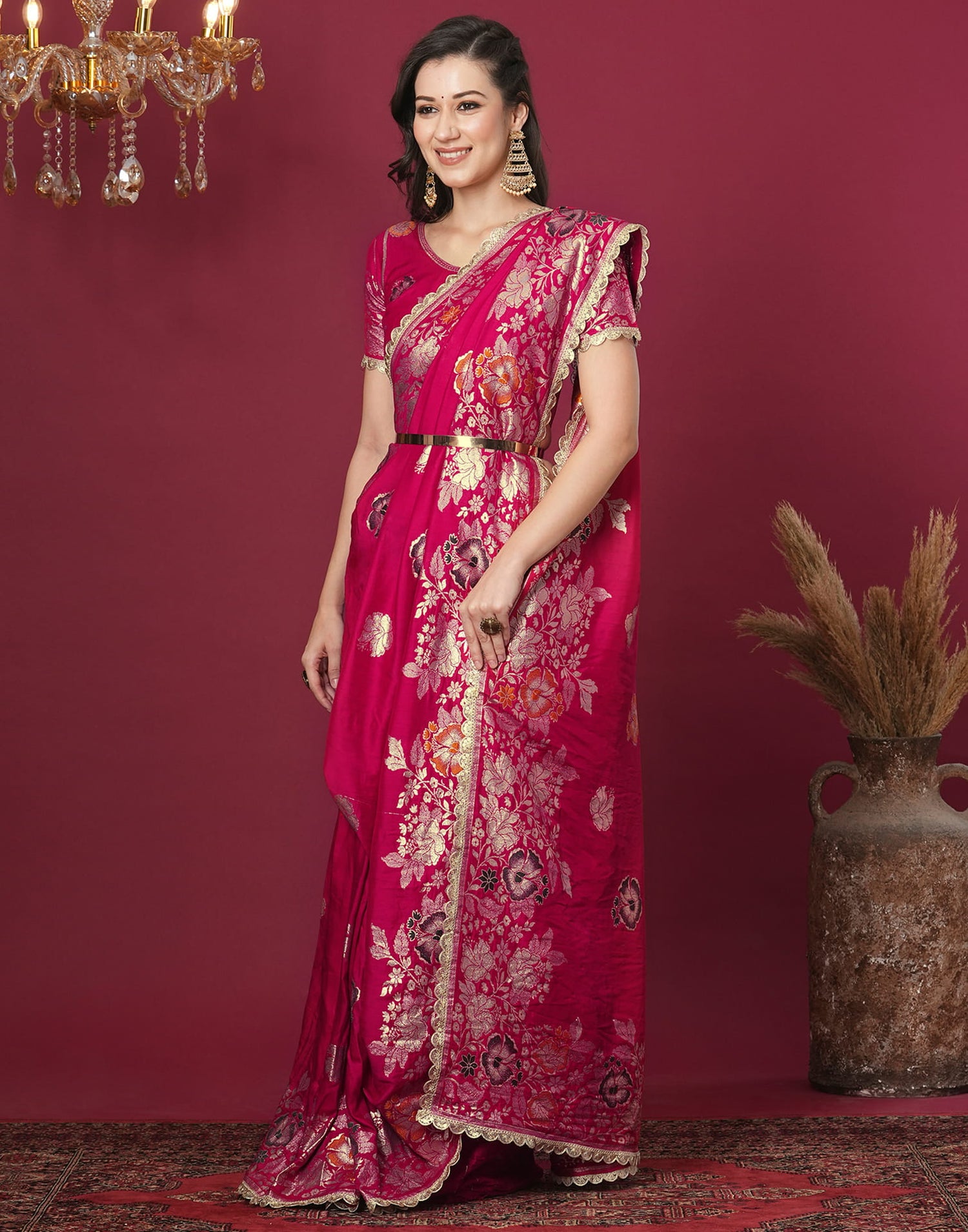 Pink Cotton Silk Woven Banarasi Saree