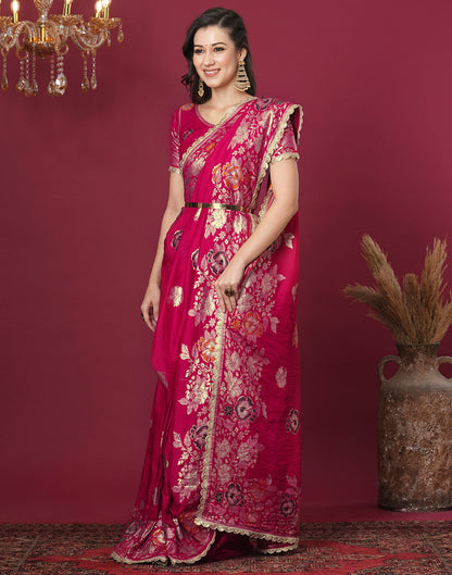 Rani Pink Cotton Weaving Banarasi Saree