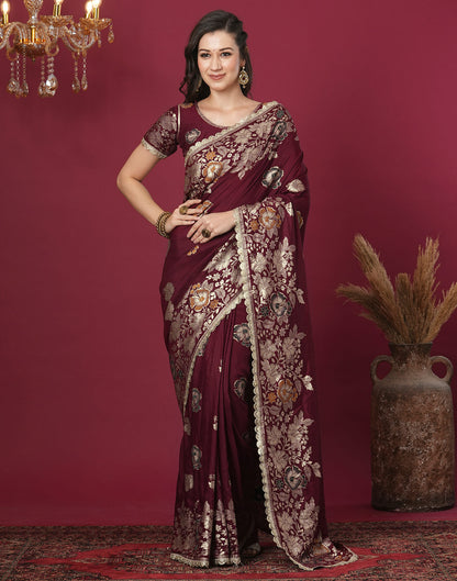 Maroon Cotton Weaving Banarasi Saree