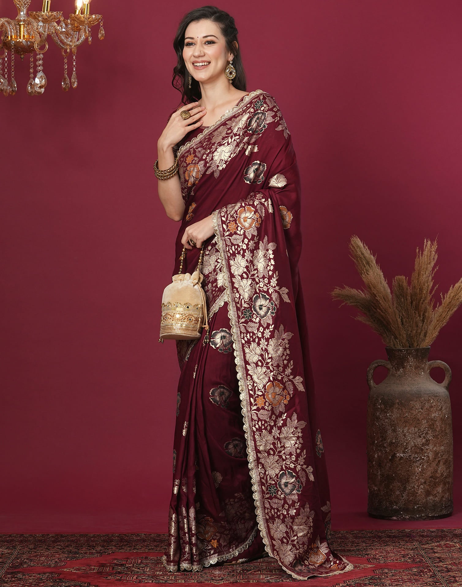 Maroon Cotton Silk Woven Banarasi Saree