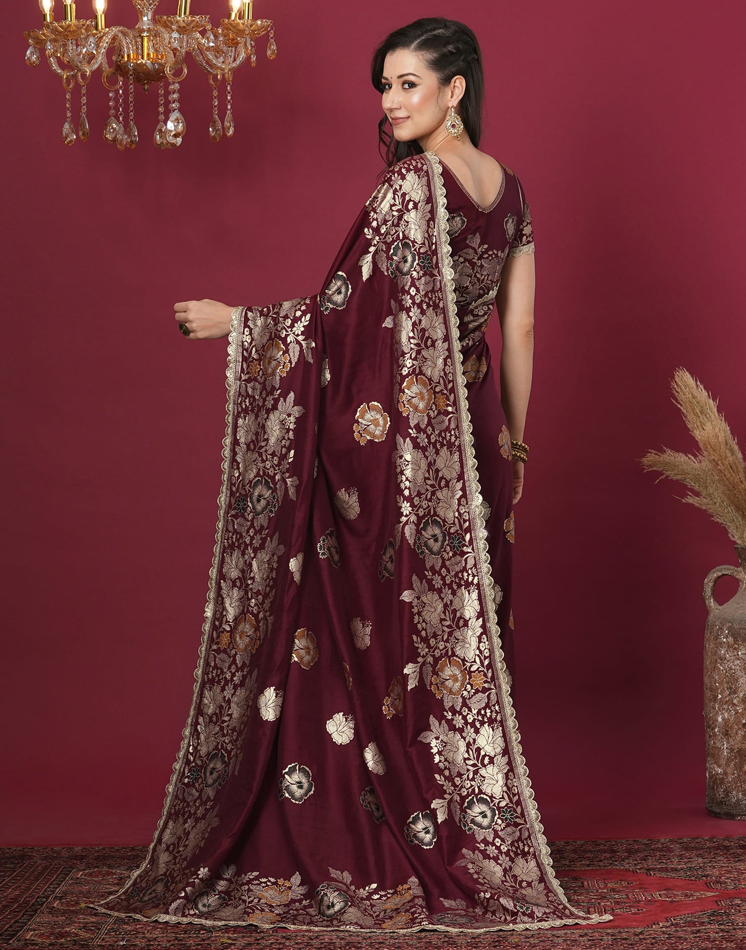 Maroon Cotton Silk Woven Banarasi Saree