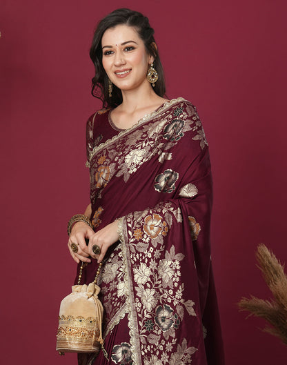 Maroon Cotton Silk Woven Banarasi Saree