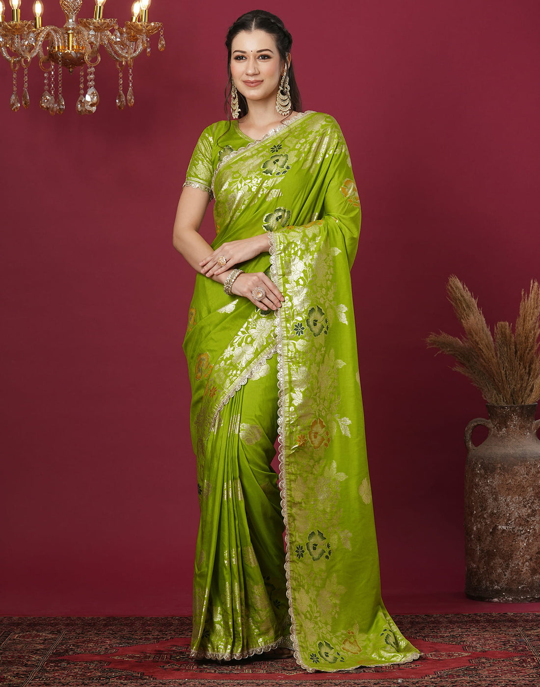 Green Cotton Silk Woven Banarasi Saree