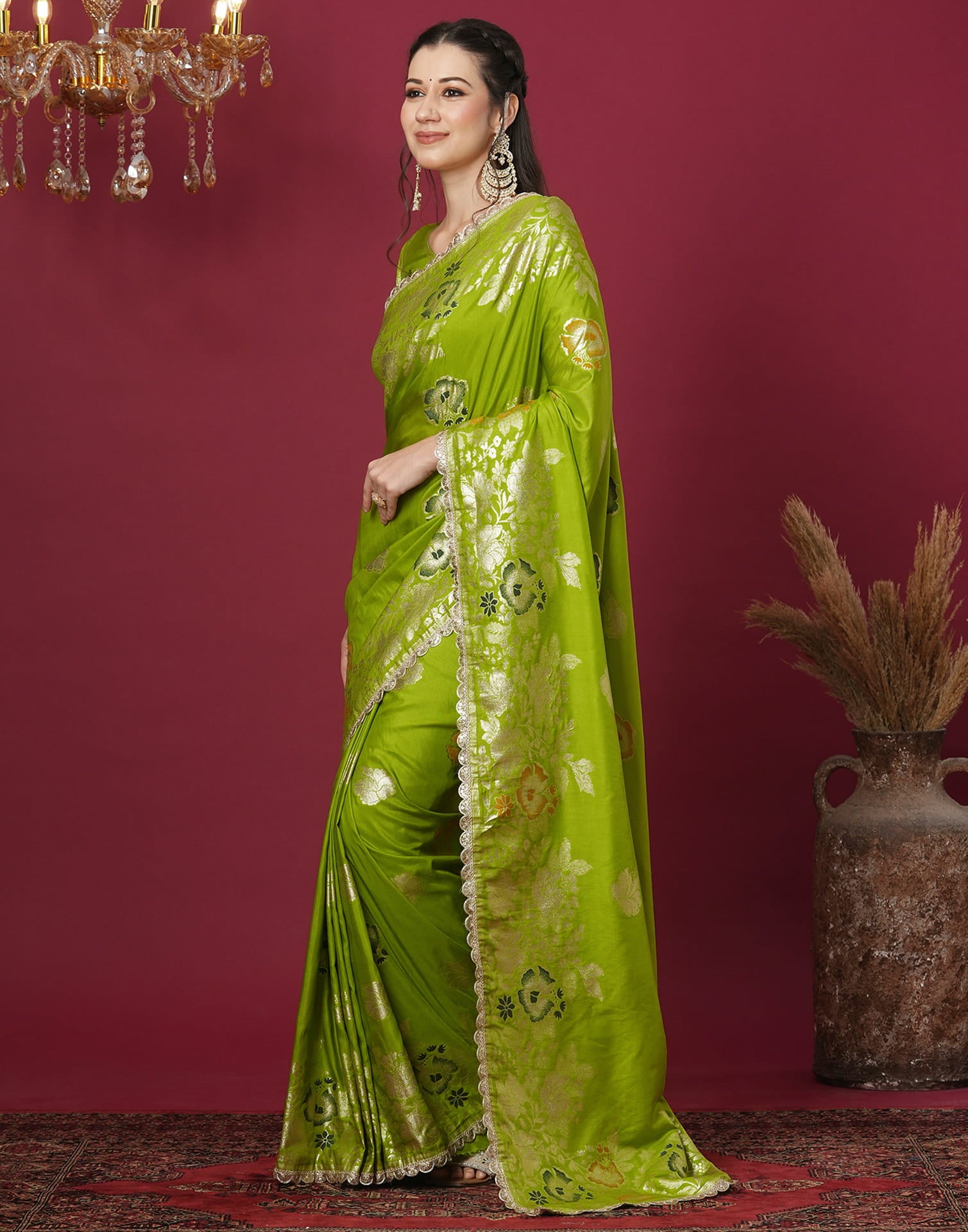 Green Cotton Silk Woven Banarasi Saree