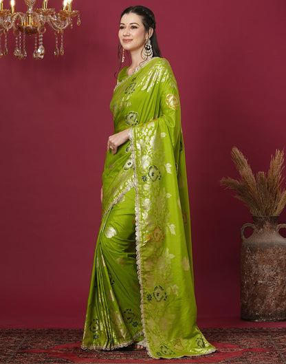 Green Cotton Weaving Banarasi Saree