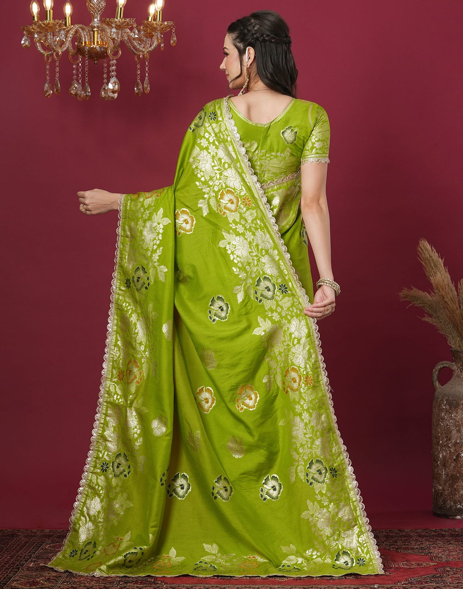 Green Cotton Silk Woven Banarasi Saree