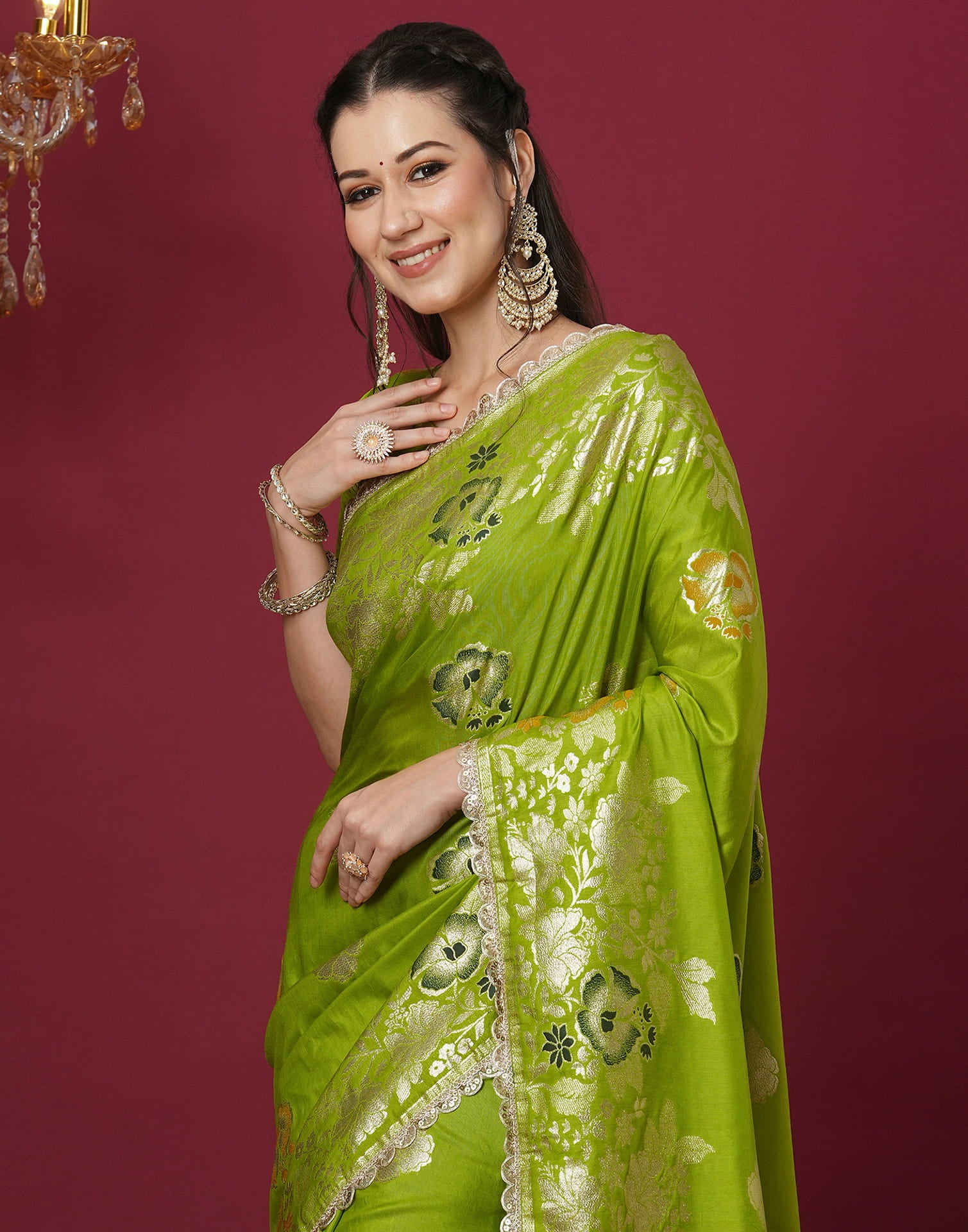 Green Cotton Weaving Banarasi Saree