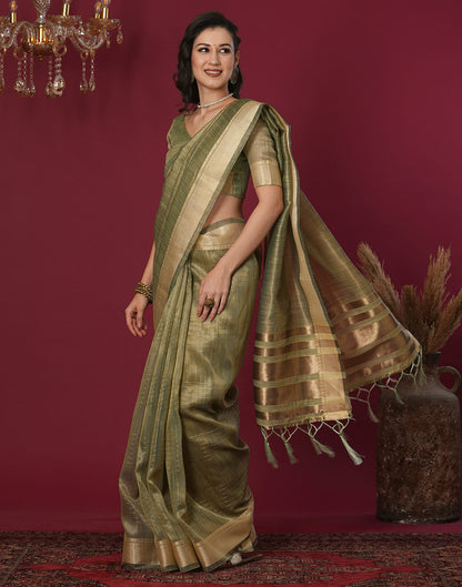 Olive Green Organza Weaving Mangalagiri Saree