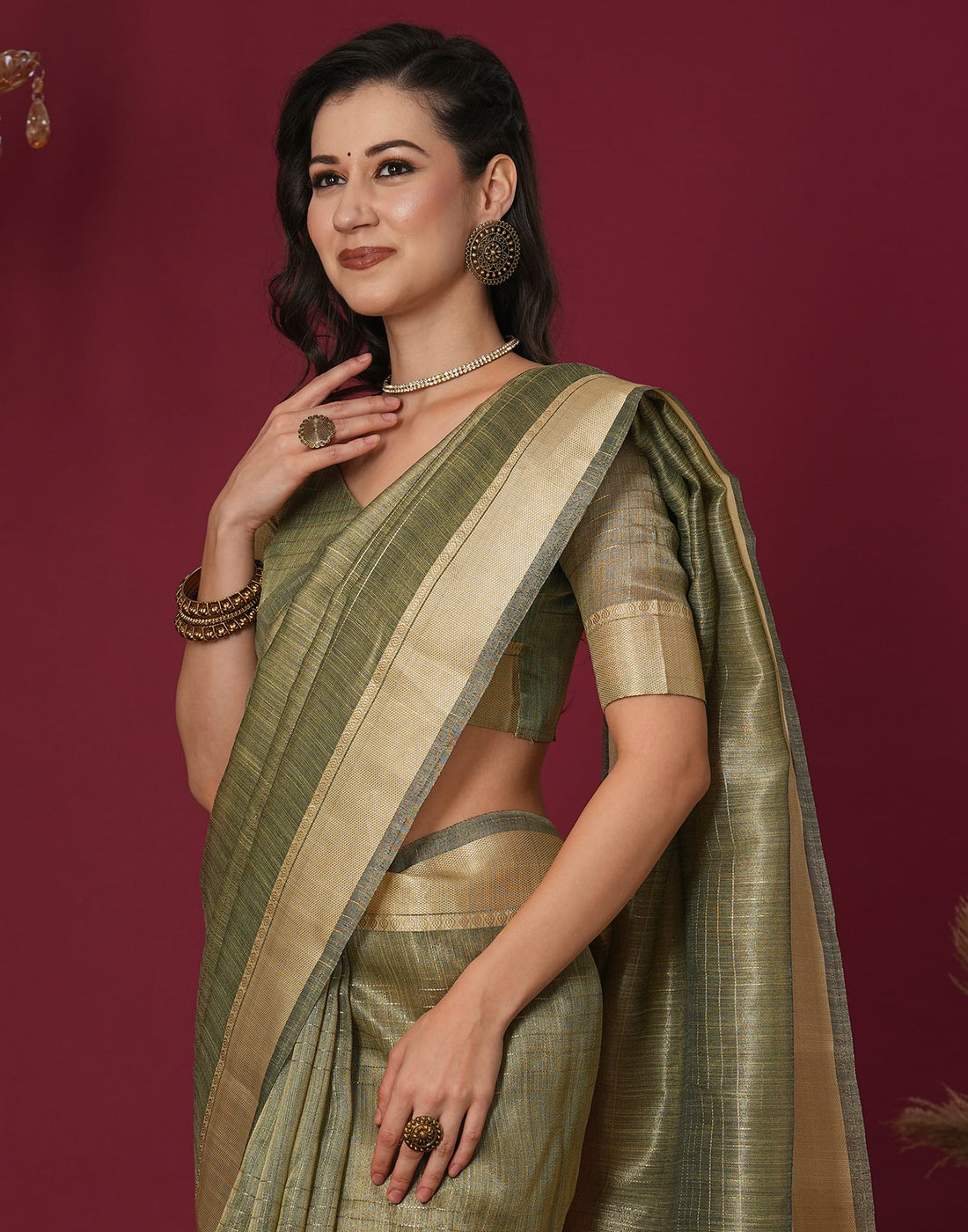 Green Organza Woven Saree