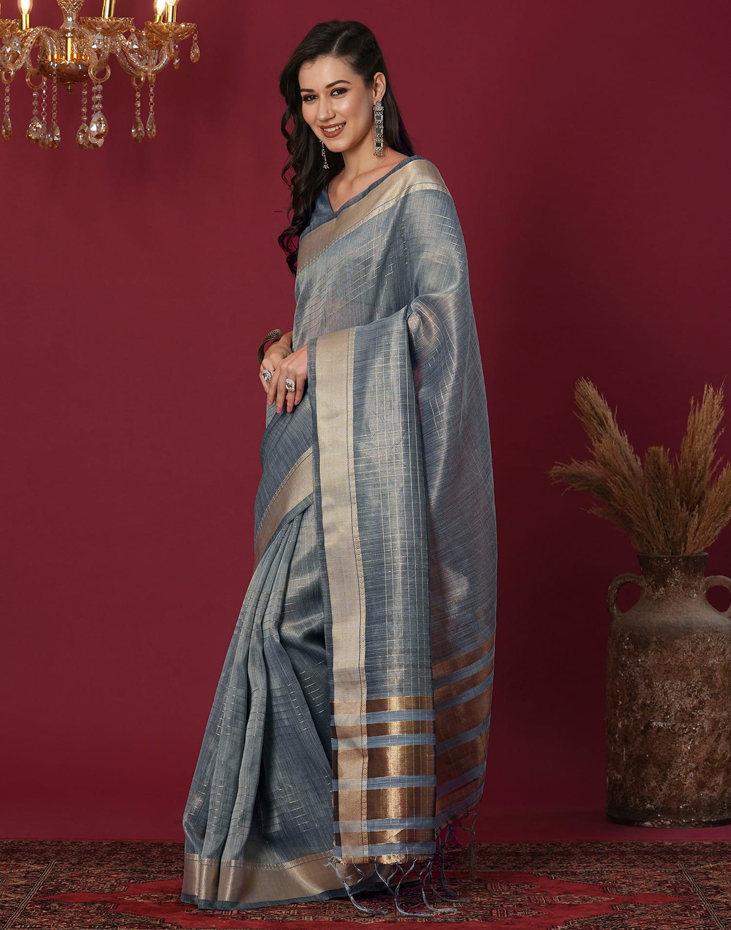 Grey Organza Weaving Mangalagiri Saree