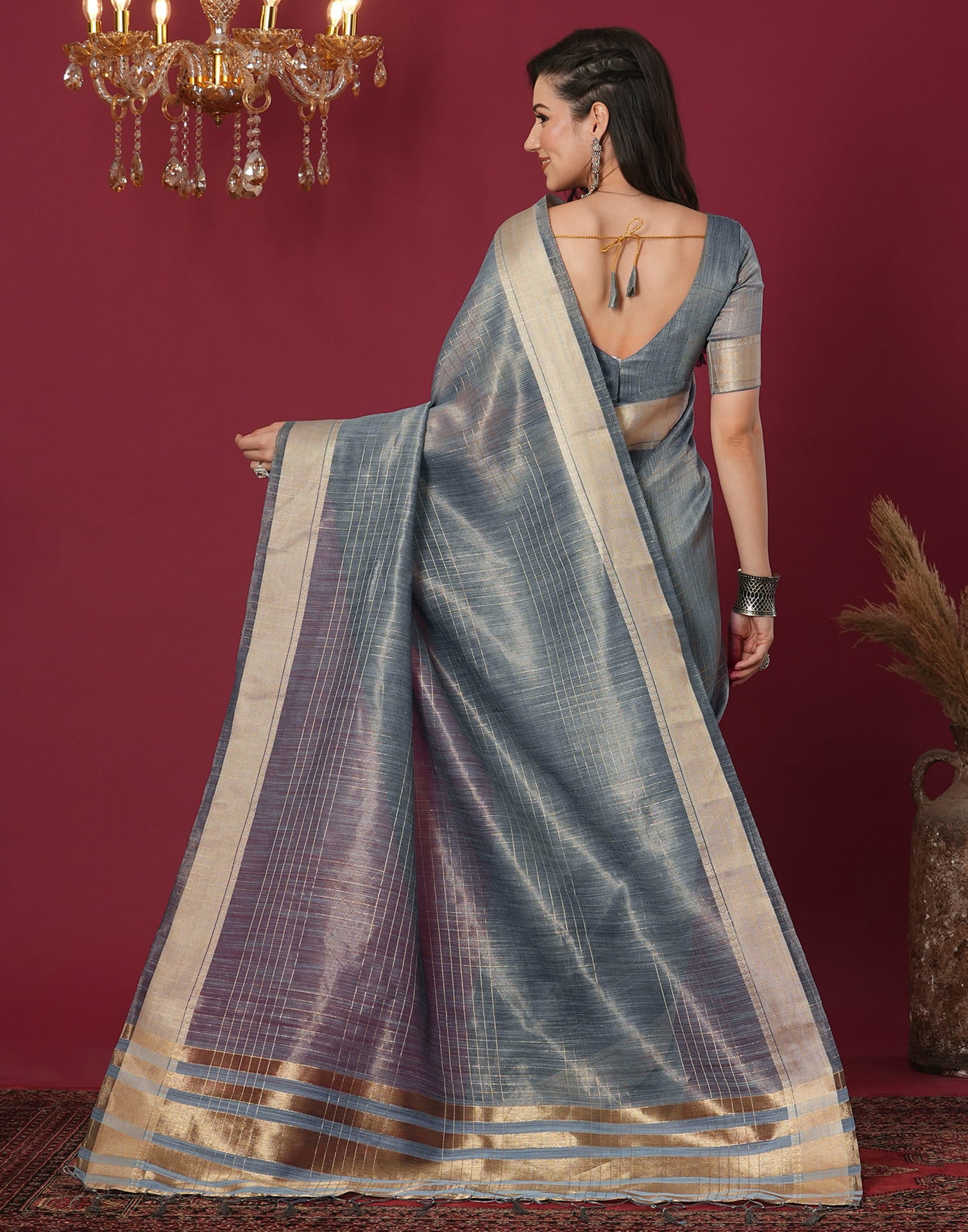 Grey Organza Weaving Mangalagiri Saree